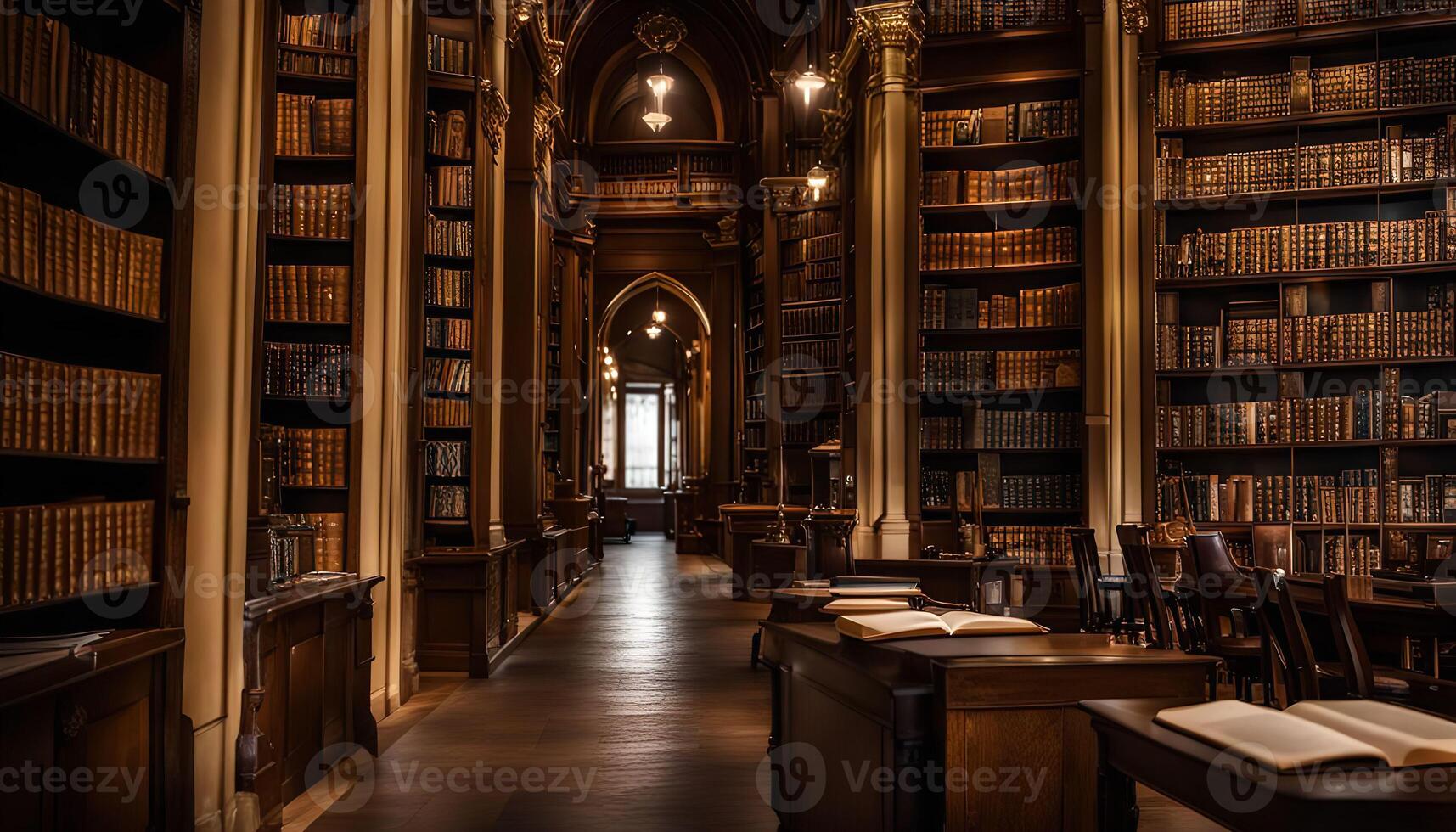 A Long Hallway Lined with Bookshelves photo