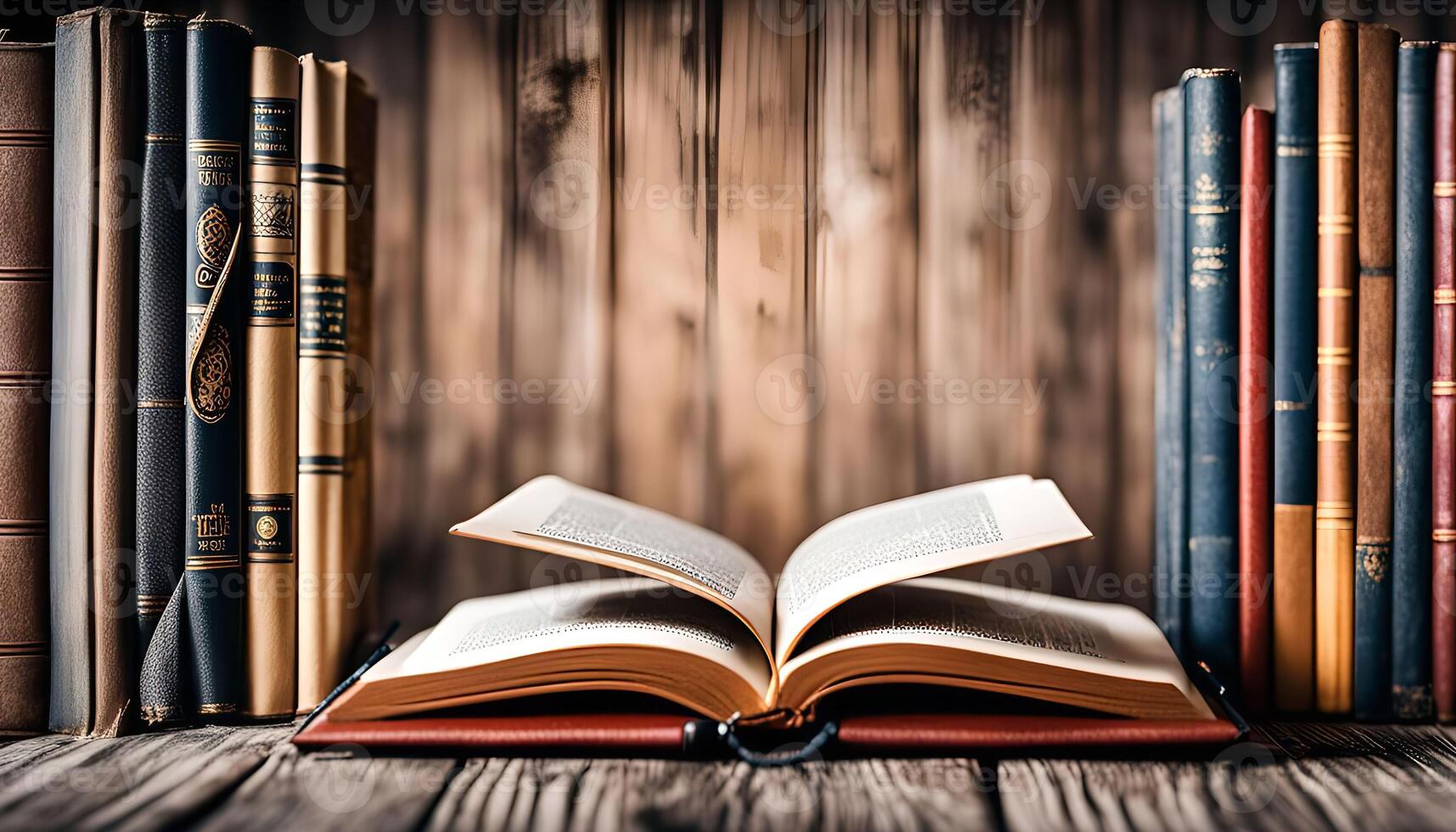 Open Book with Stack of Books photo