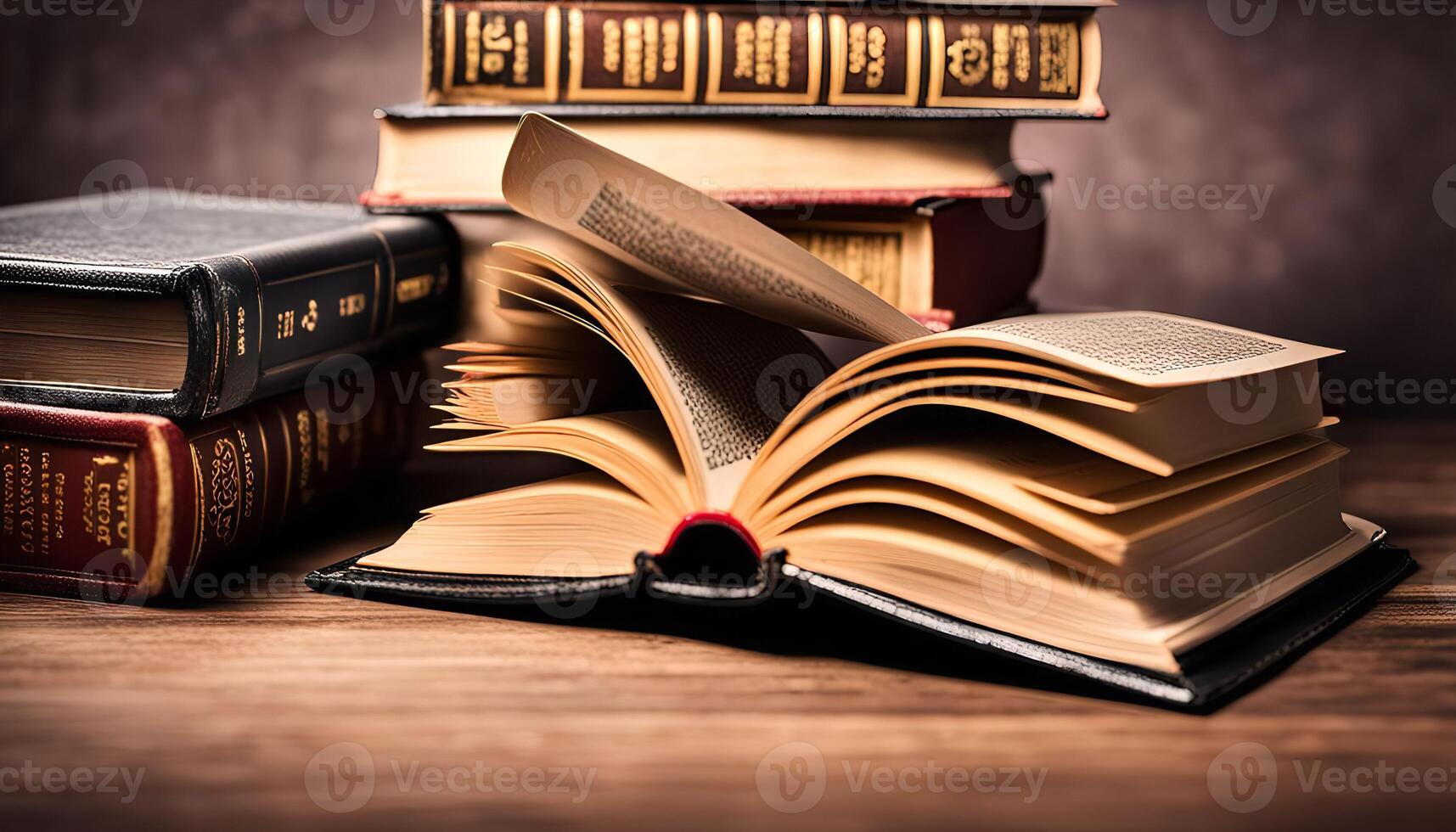 Open Book on a Wooden Table photo