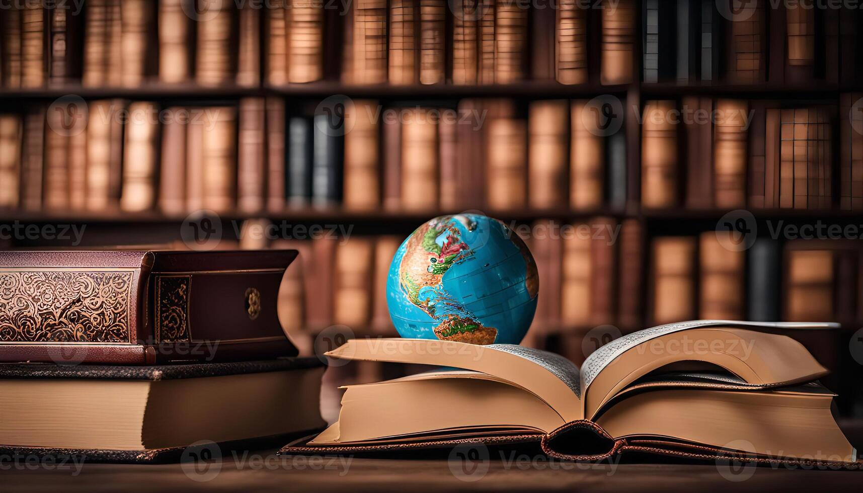 Globe on a Book in a Library photo