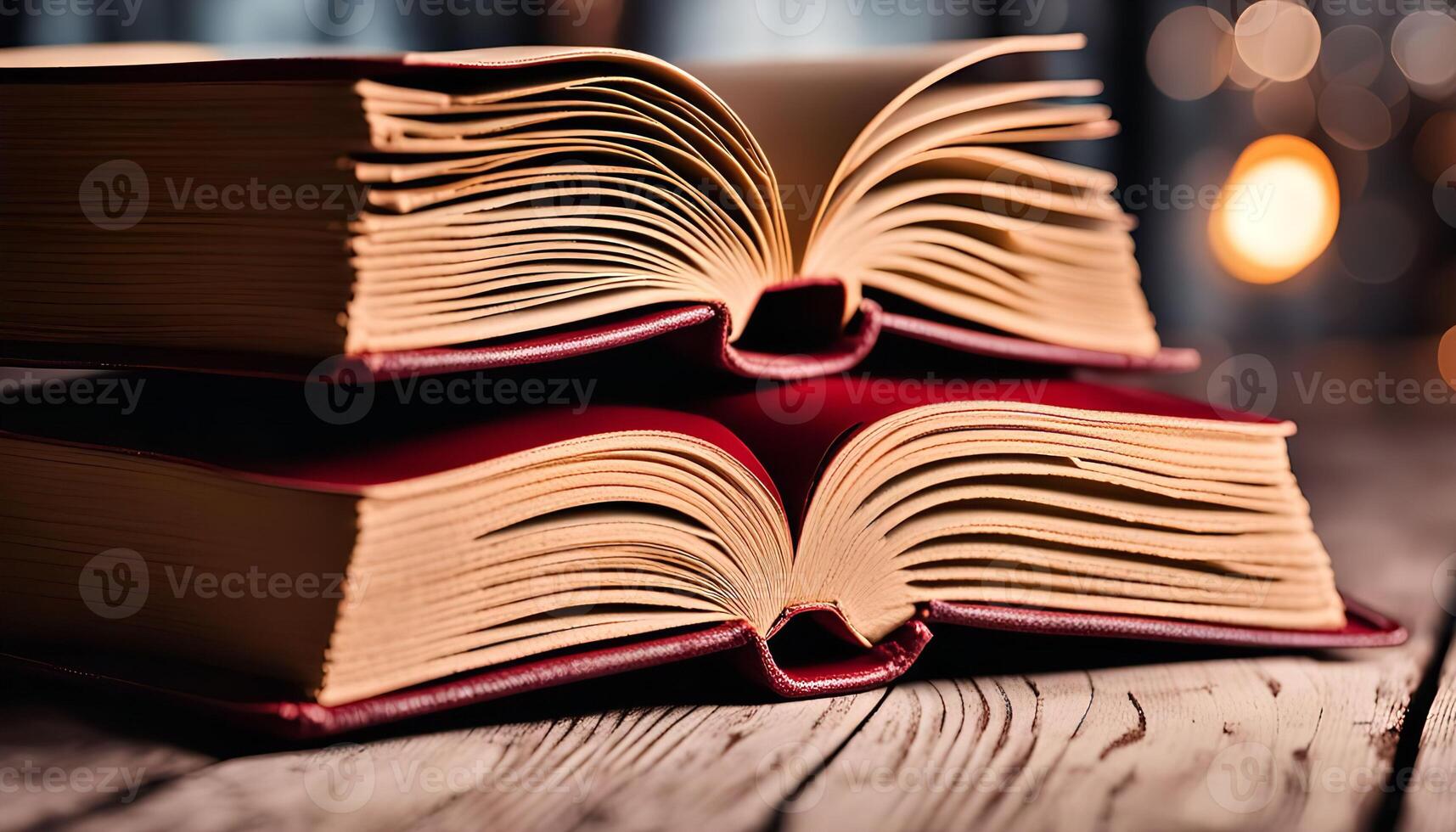 Open Books on Wooden Table photo