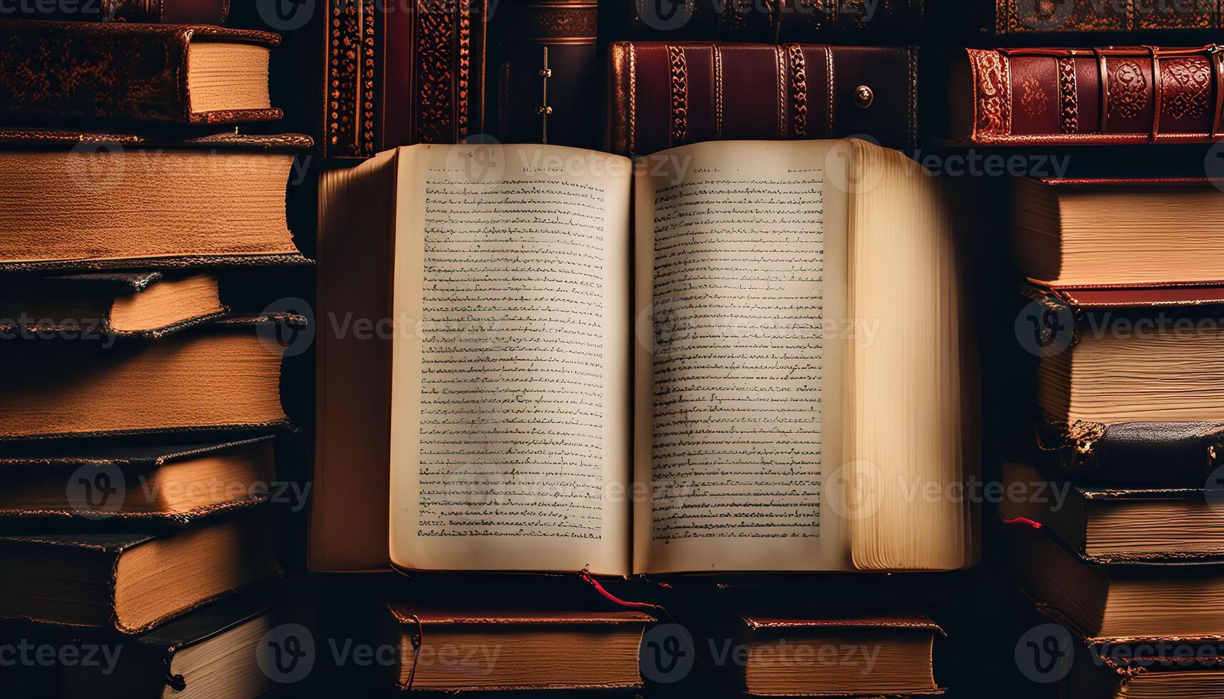 Antique Books Stacked and Opened photo