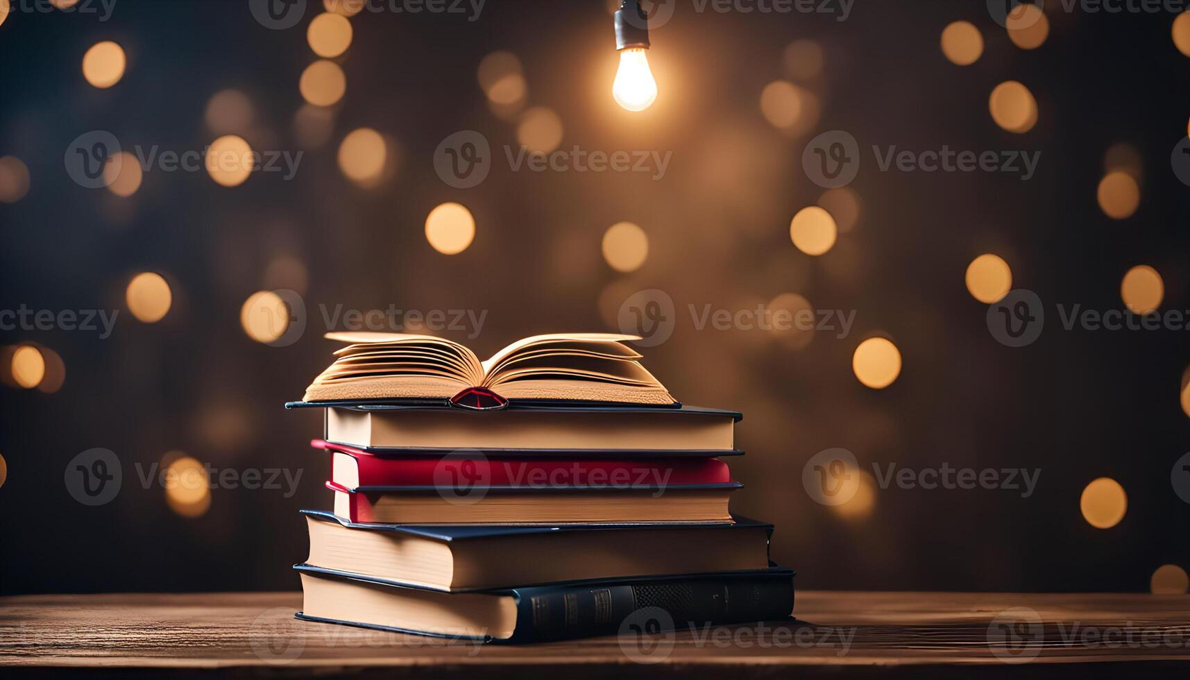 Open Book with Lightbulb and Bokeh photo