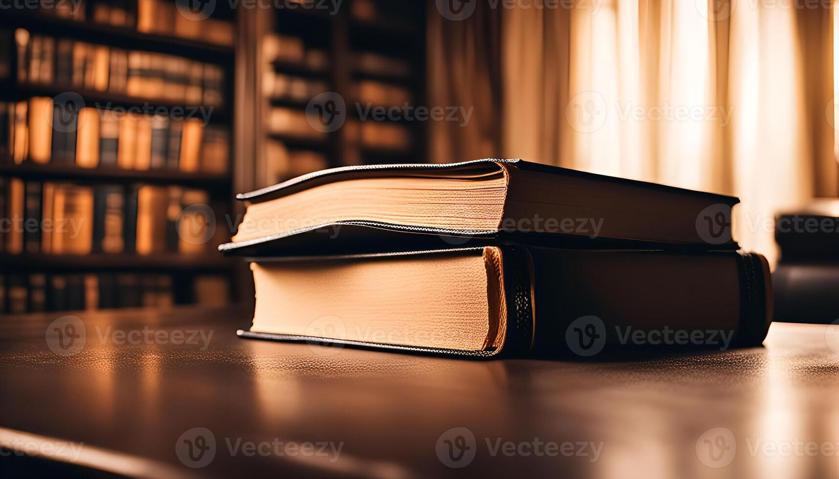 Books on a Table in a Library photo