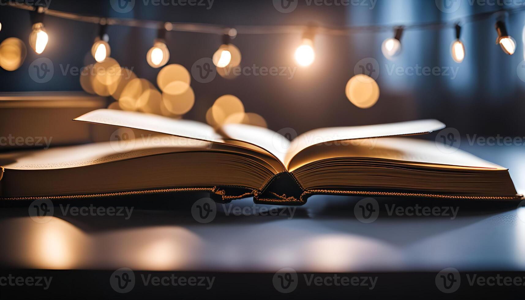Open Book with String Lights photo
