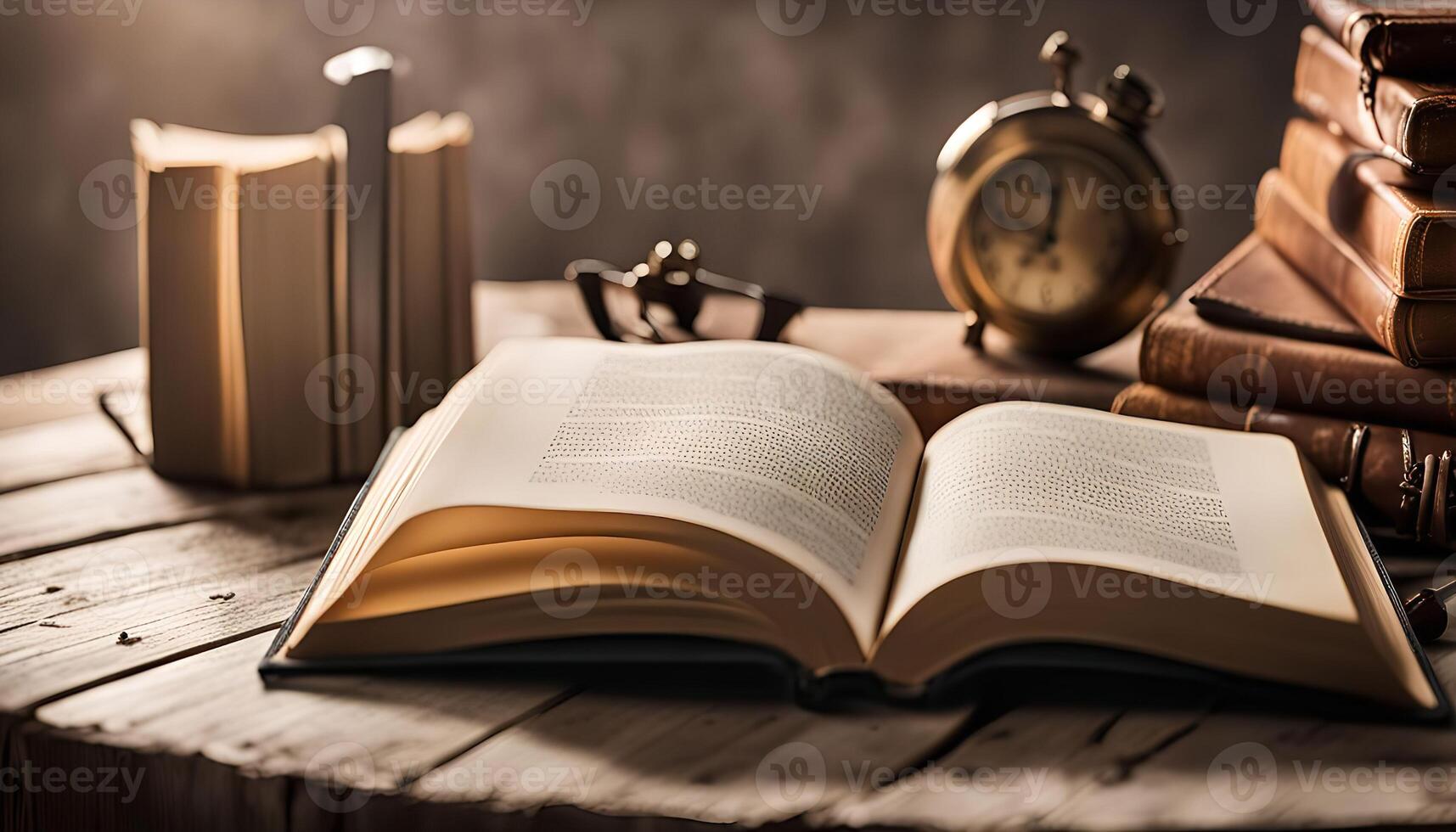 Open Book on a Wooden Table photo