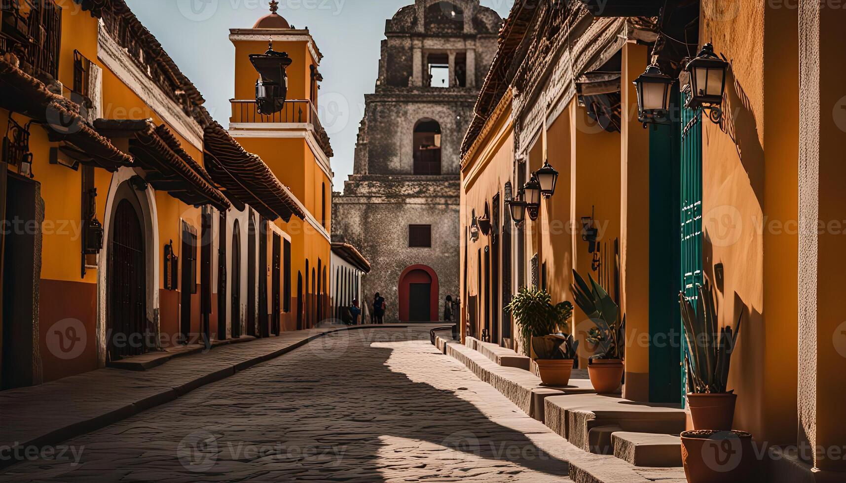 Cobblestone Street in a Historic Town photo