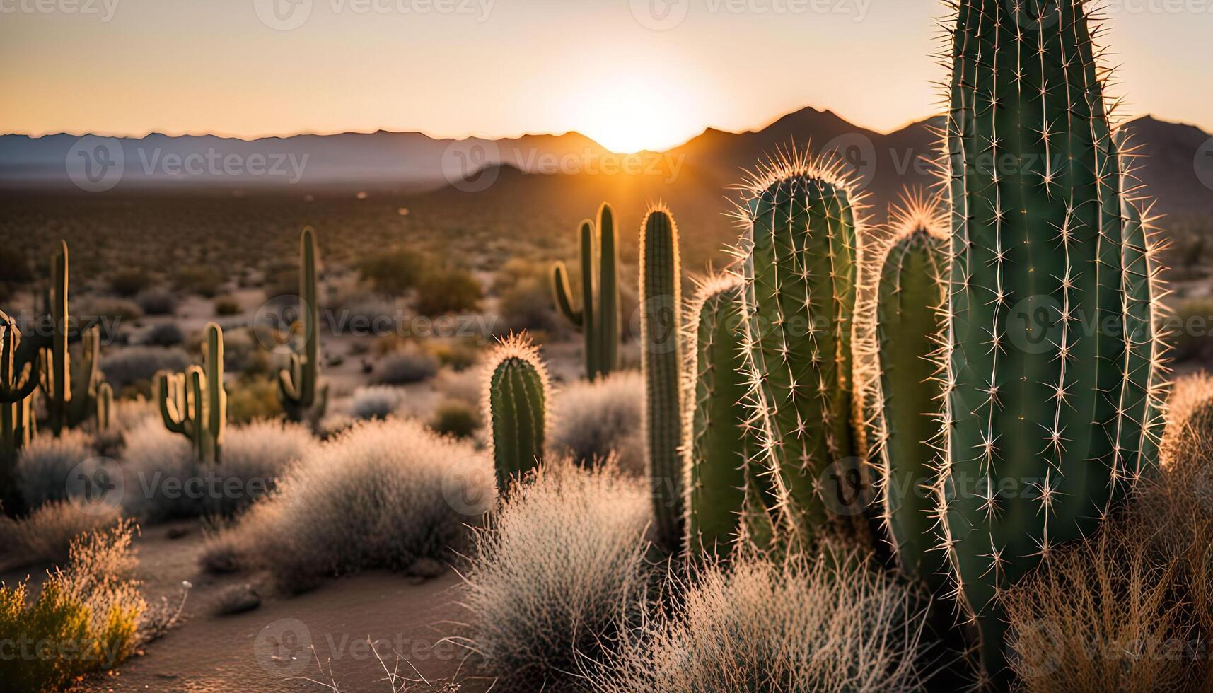 Desert Sunset with Cacti photo