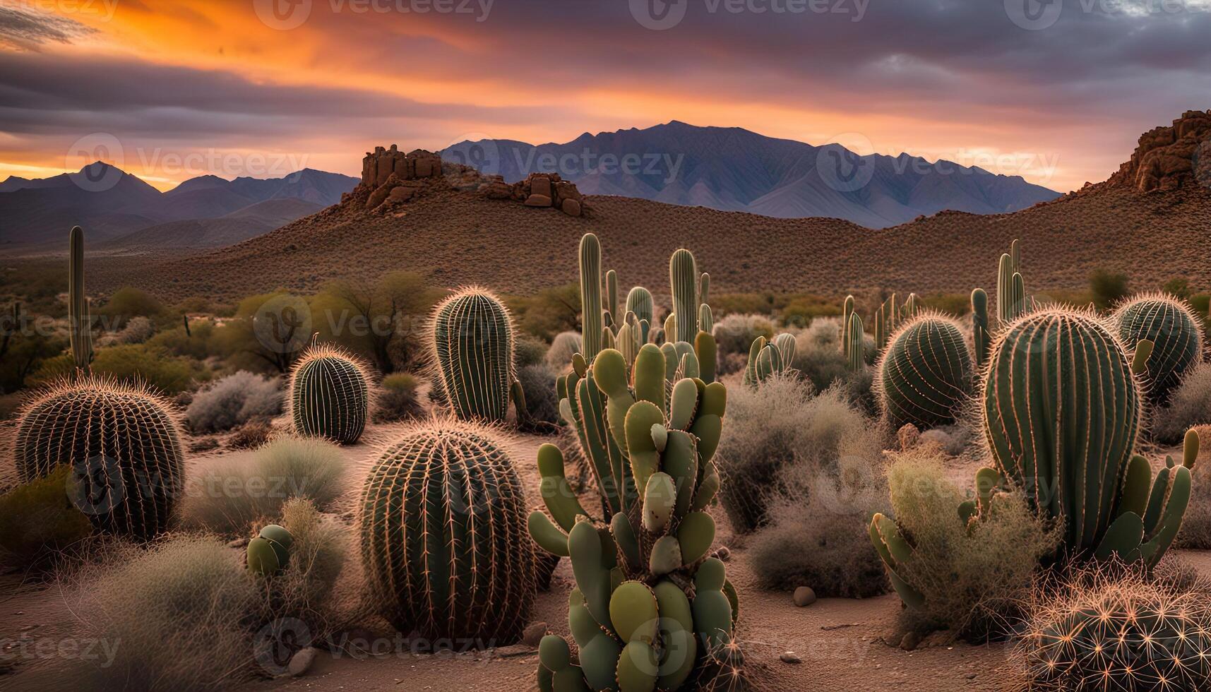 Desert Sunset with Cacti photo