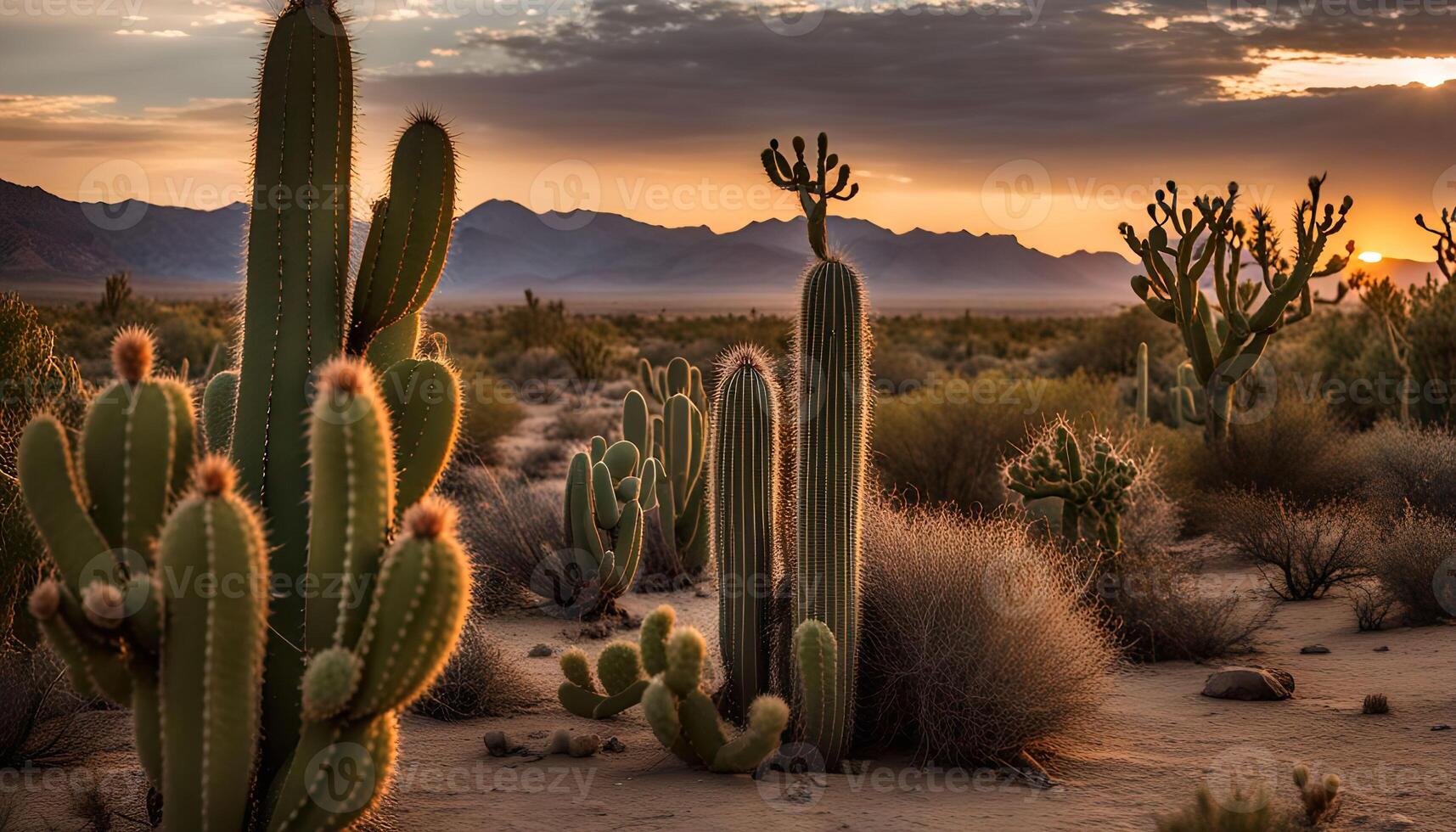 Sunrise over a Cactus Desert Landscape photo