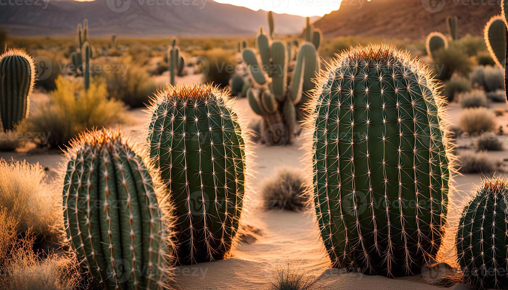 Sunset in the Desert with Cacti photo