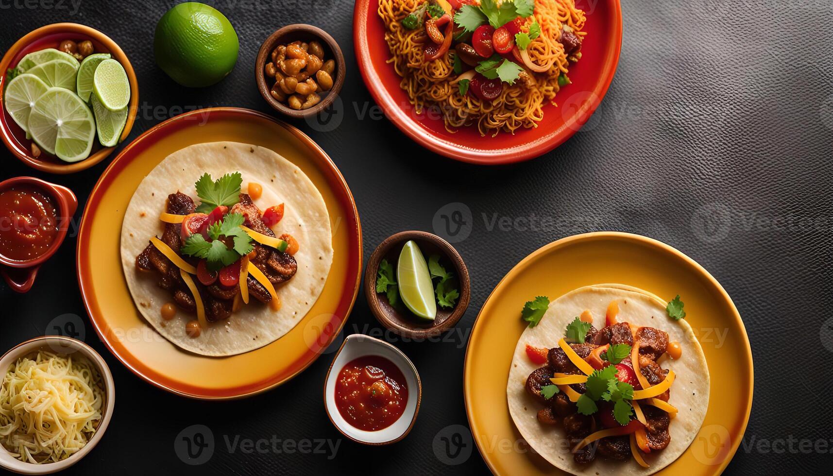 Delicious Mexican Tacos and Noodles photo