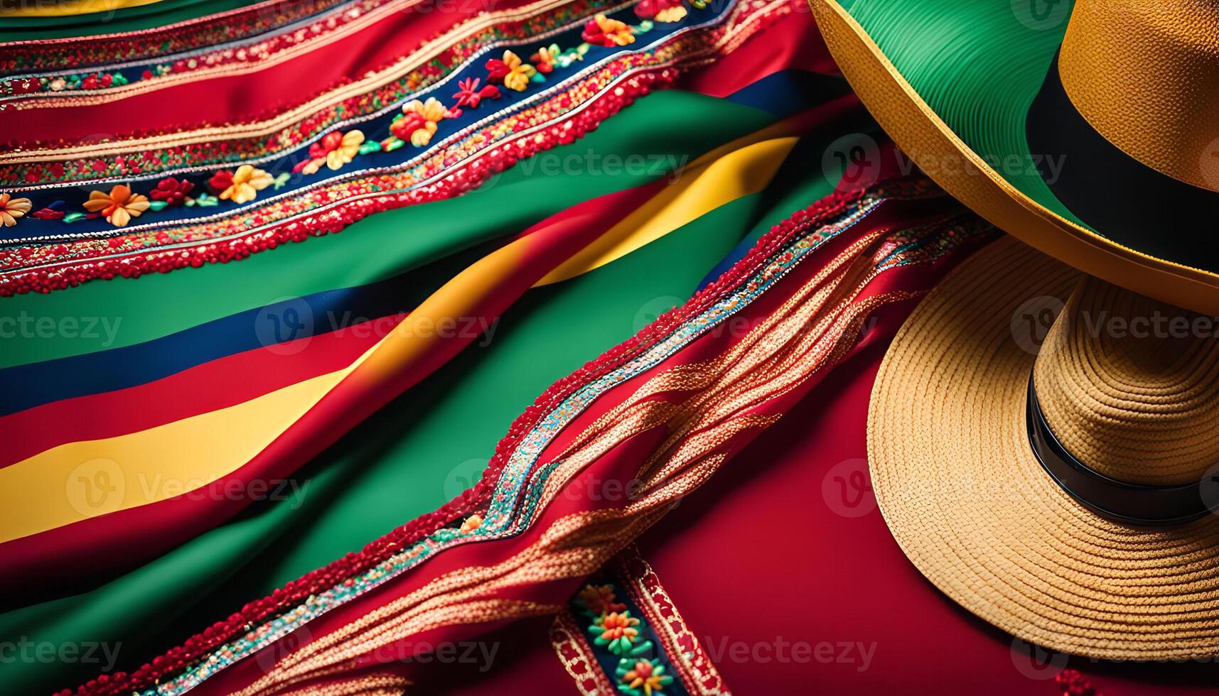Colorful Fabric and Straw Hats photo