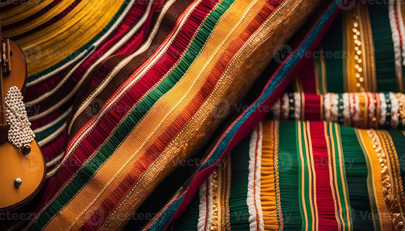 Closeup of Colorful Fabric with Golden Accents photo