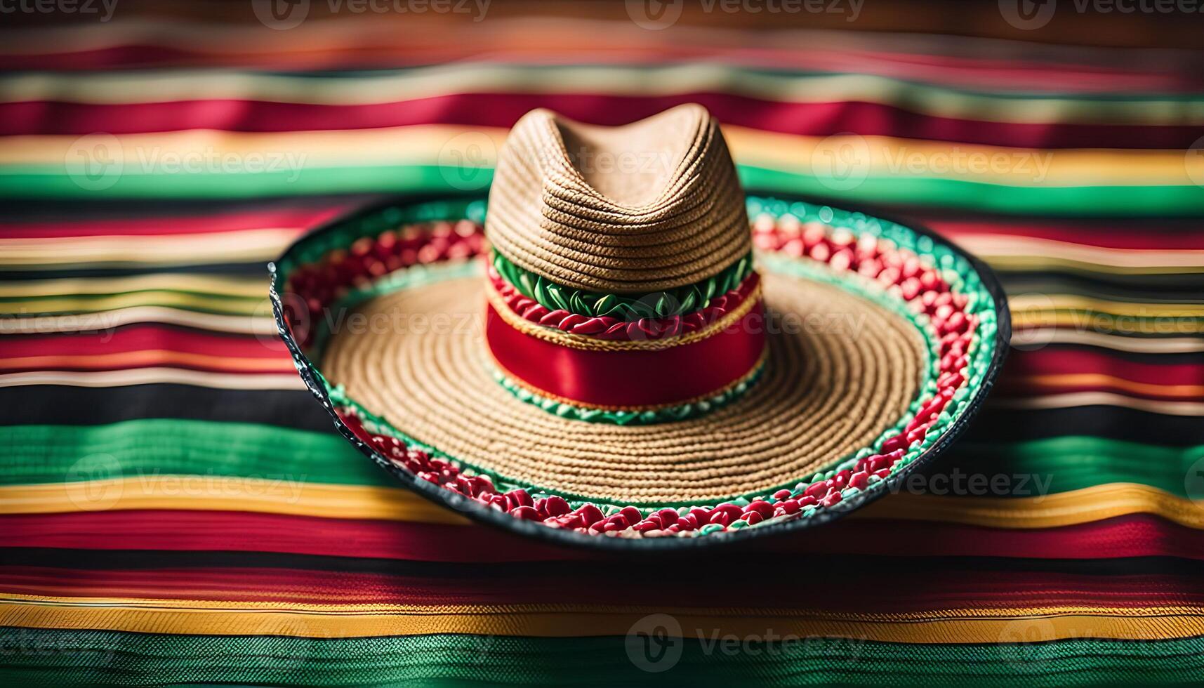 Sombrero on a Colorful Striped Blanket photo