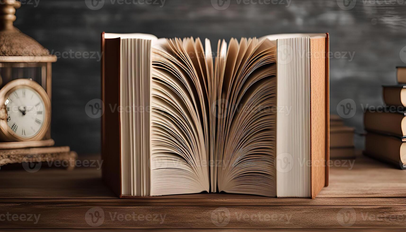 Open Book on Wooden Table photo