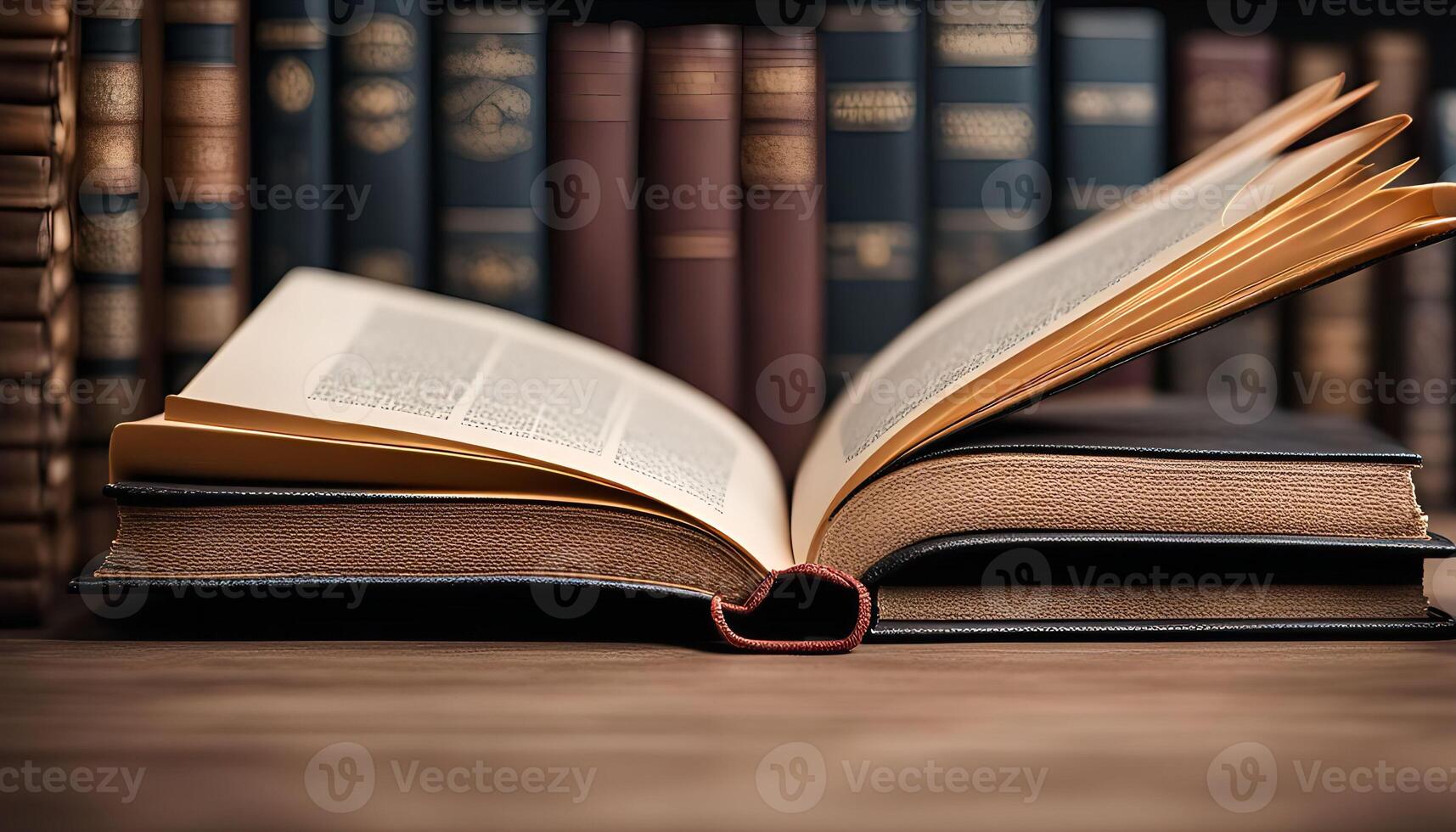 Open Book on Wooden Table photo