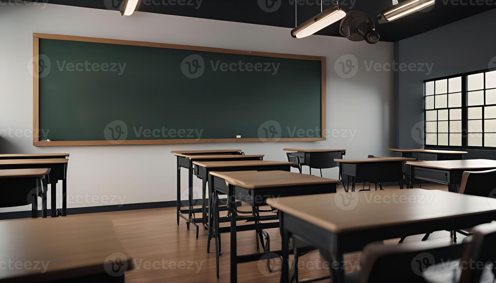 Empty Classroom with Green Chalkboard photo
