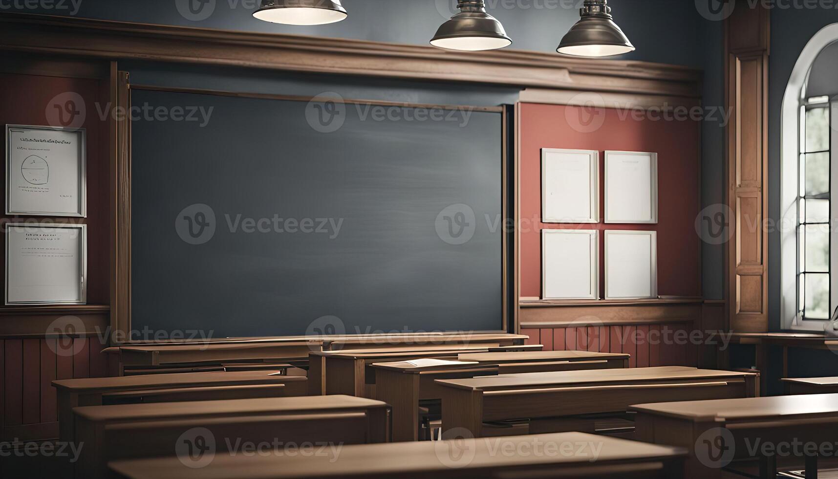 Empty Classroom with Chalkboard photo