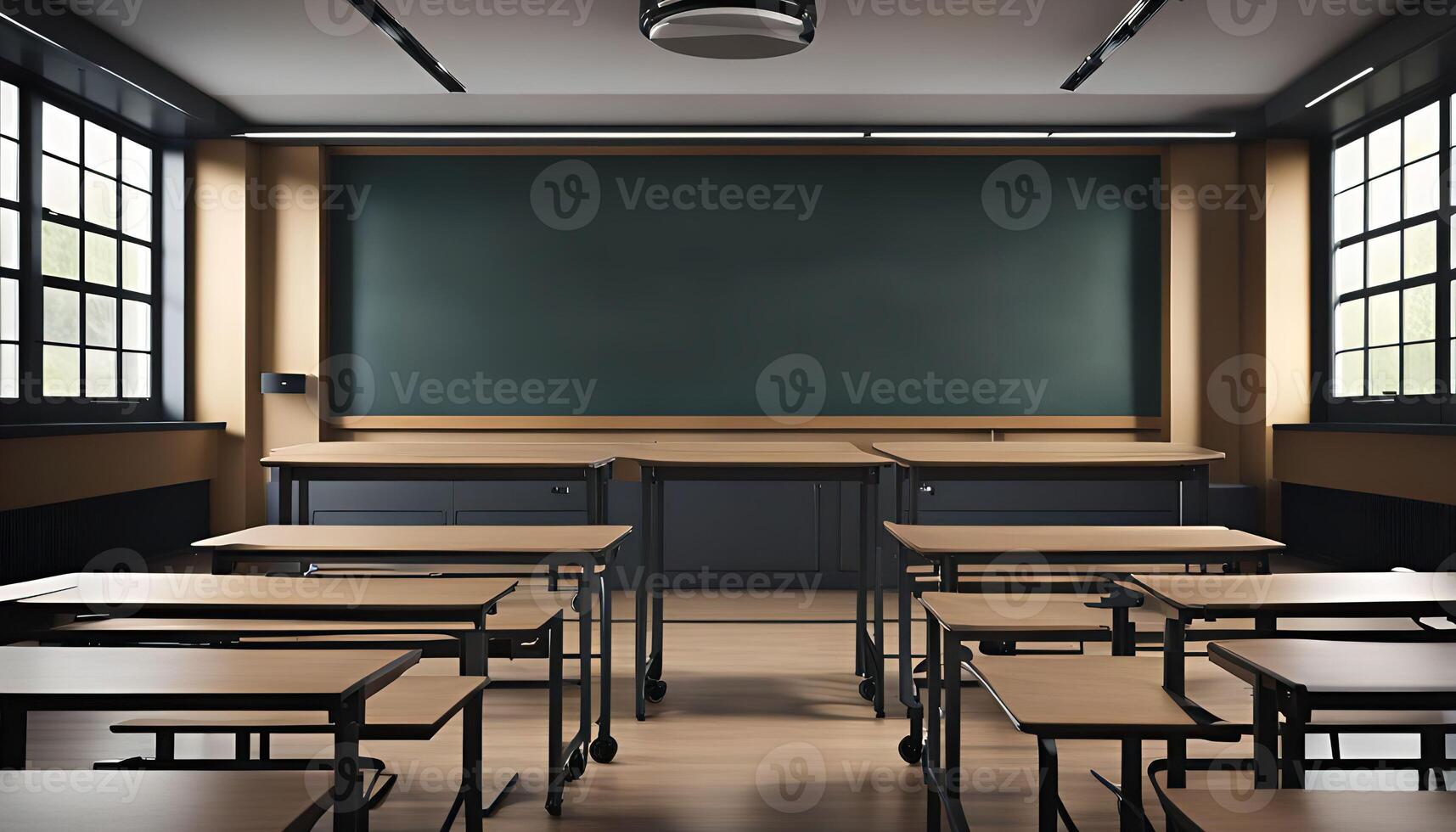 Empty Classroom with Green Chalkboard photo