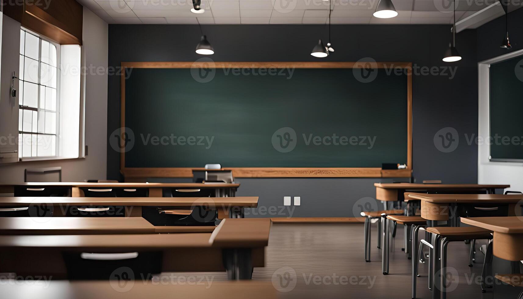 Empty Classroom with Chalkboard photo