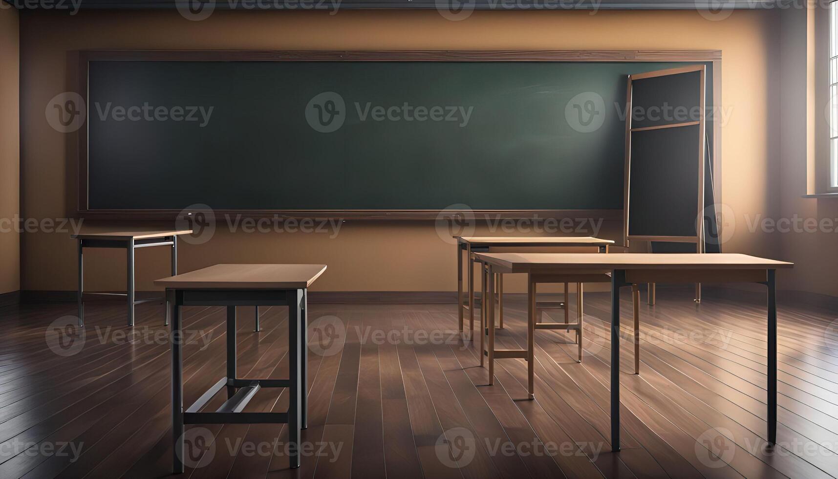 Empty Classroom with Chalkboard photo
