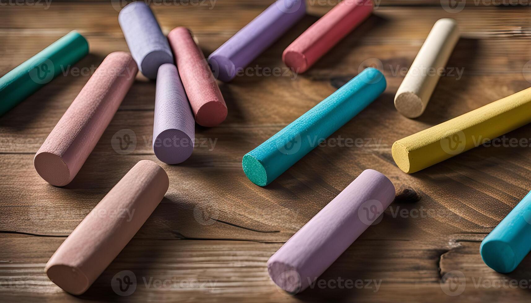 Colorful Chalk Sticks on Wooden Table photo