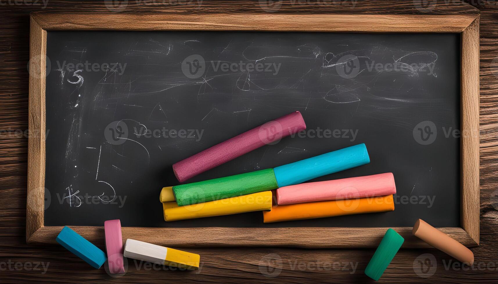 Colorful Chalk on Blackboard photo