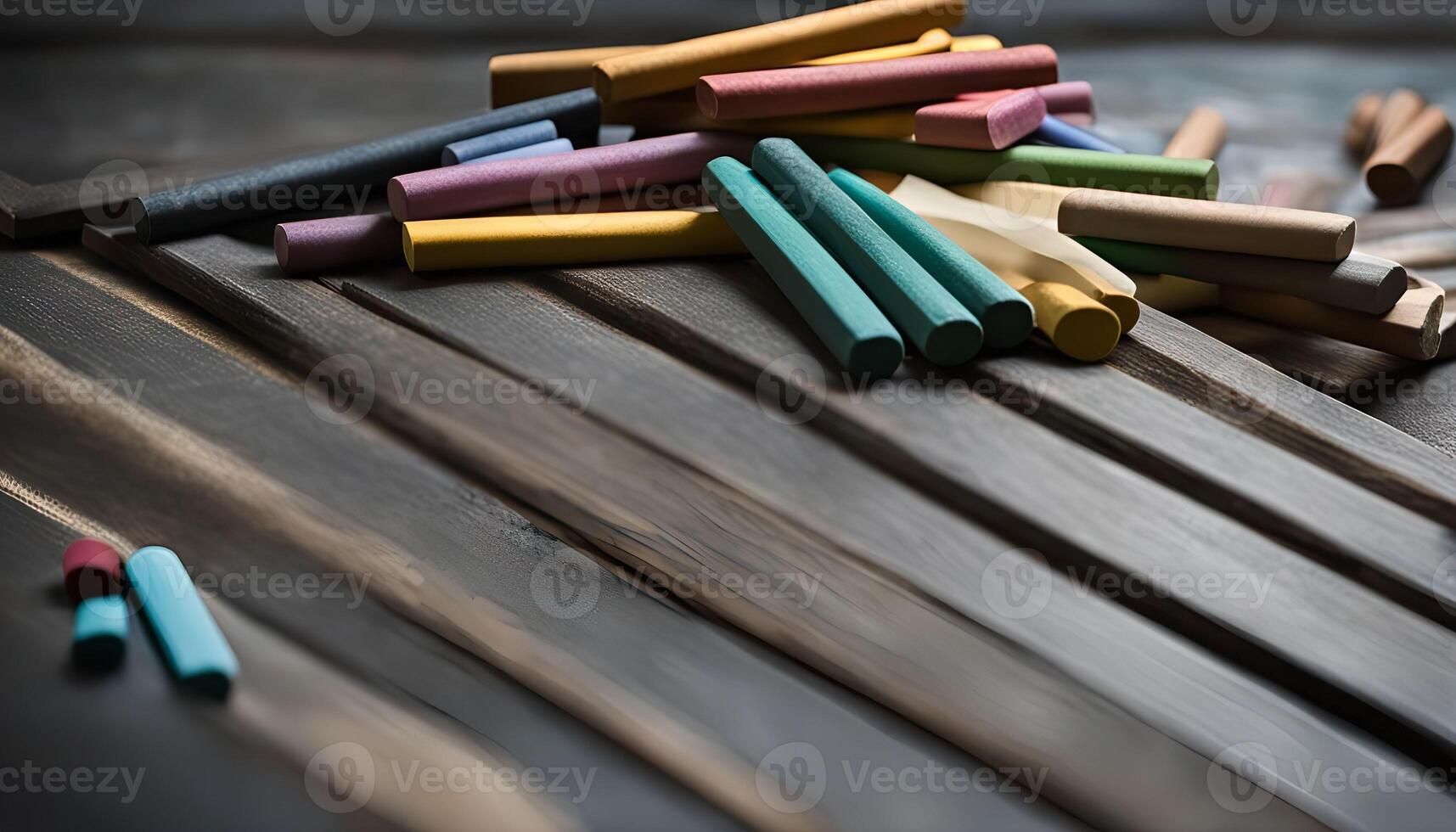 Colorful Chalk Sticks on Wooden Background photo