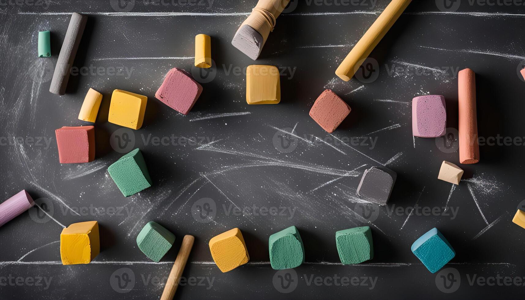 Colorful Chalk Pieces On a Blackboard photo