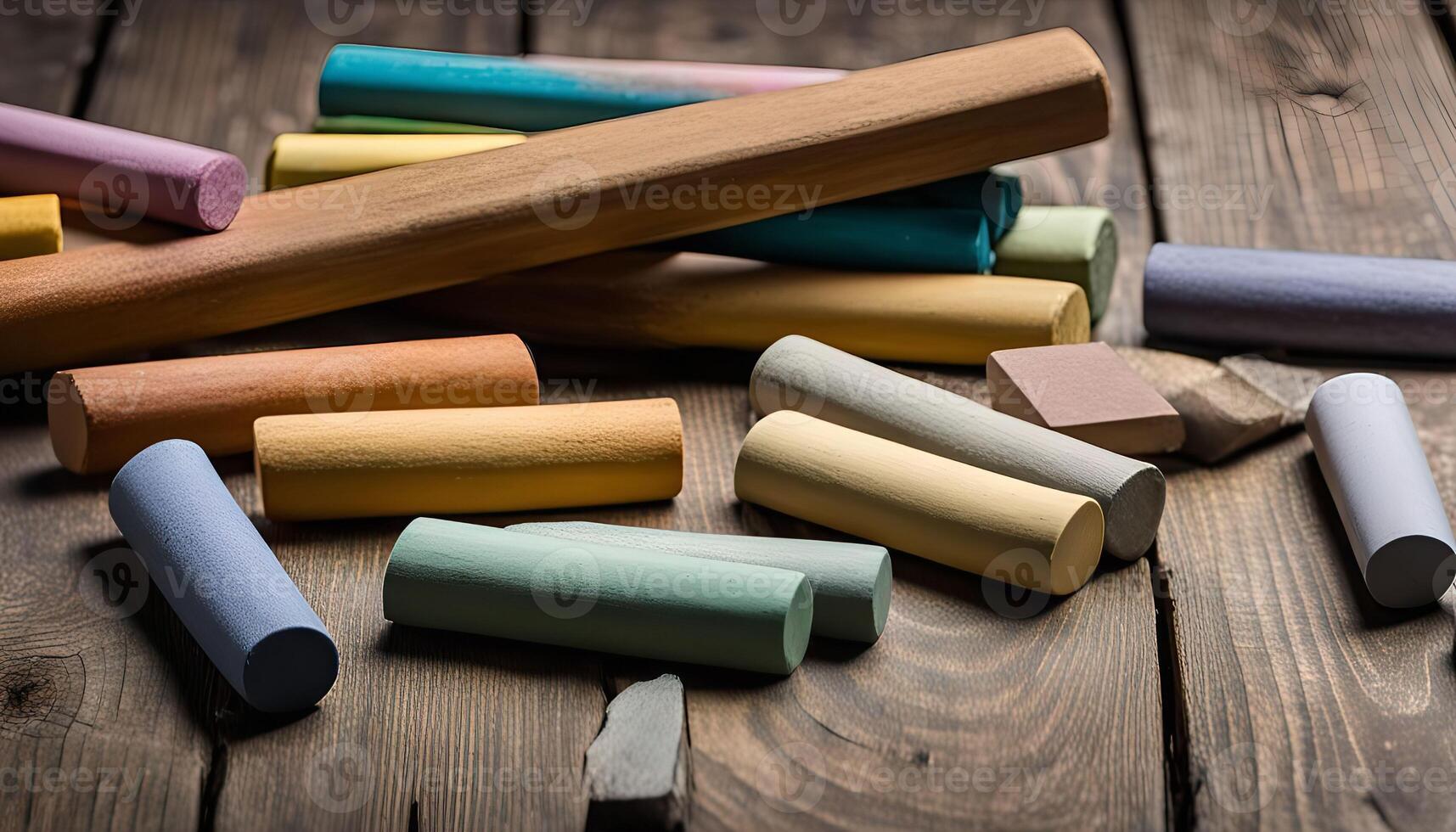 Colorful Pastel Crayons on Wooden Background photo