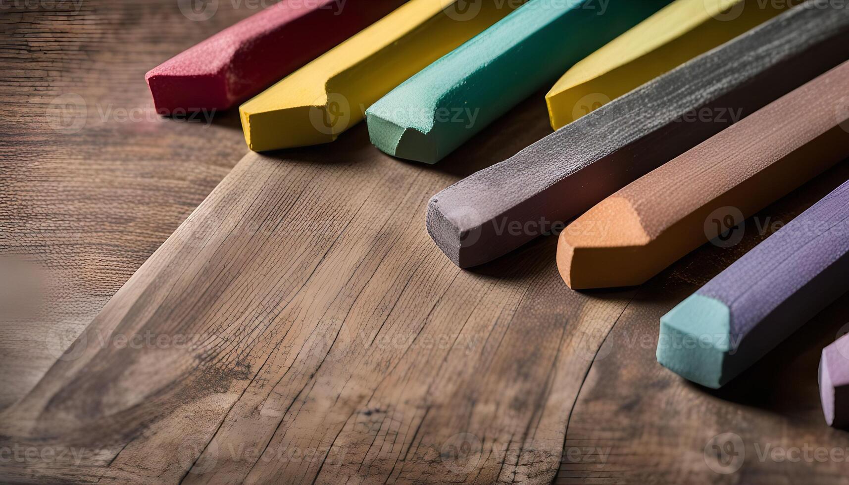 Colorful Chalk Sticks on Wooden Surface photo