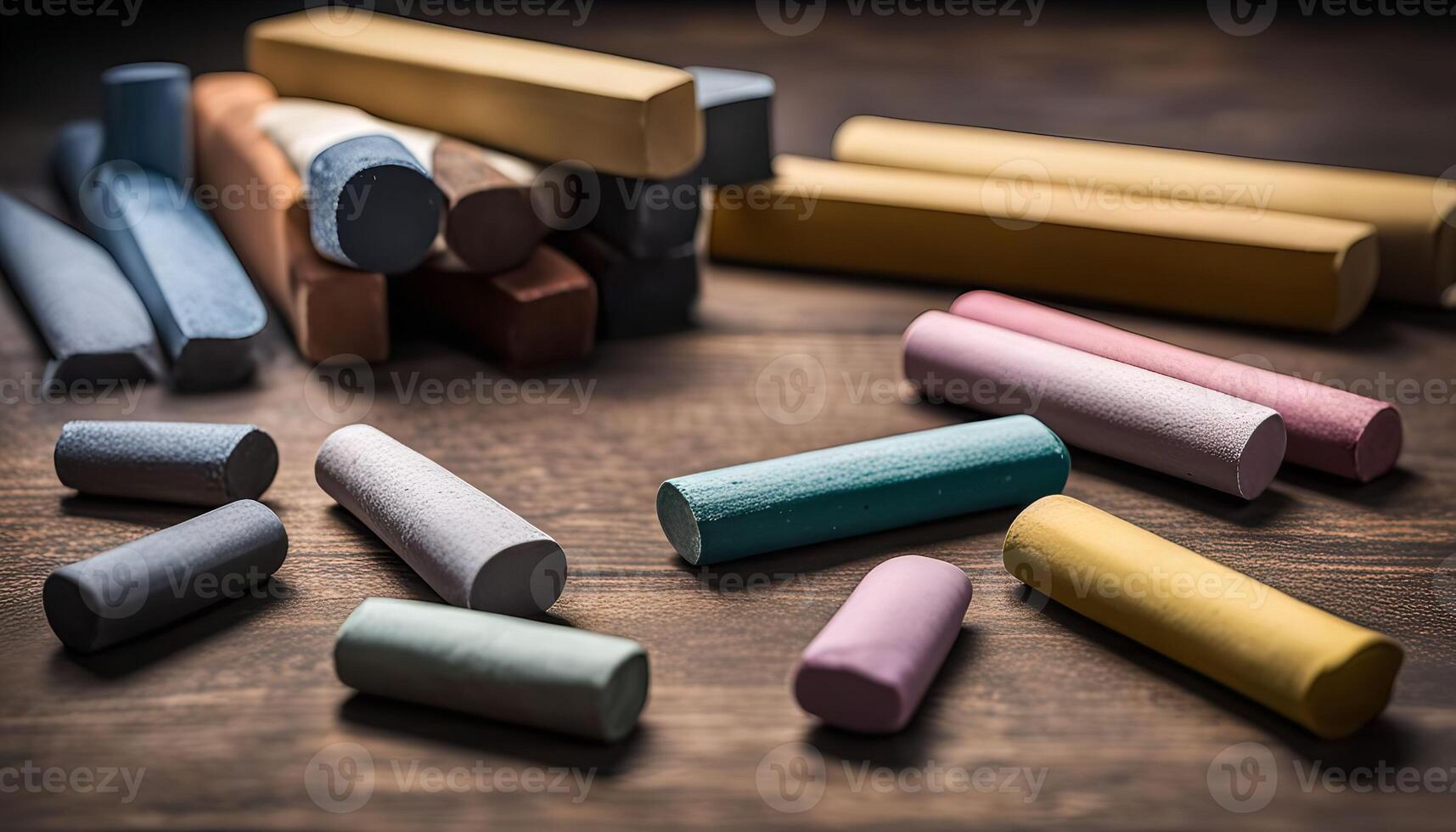 Colorful Chalk Sticks on Wooden Table photo