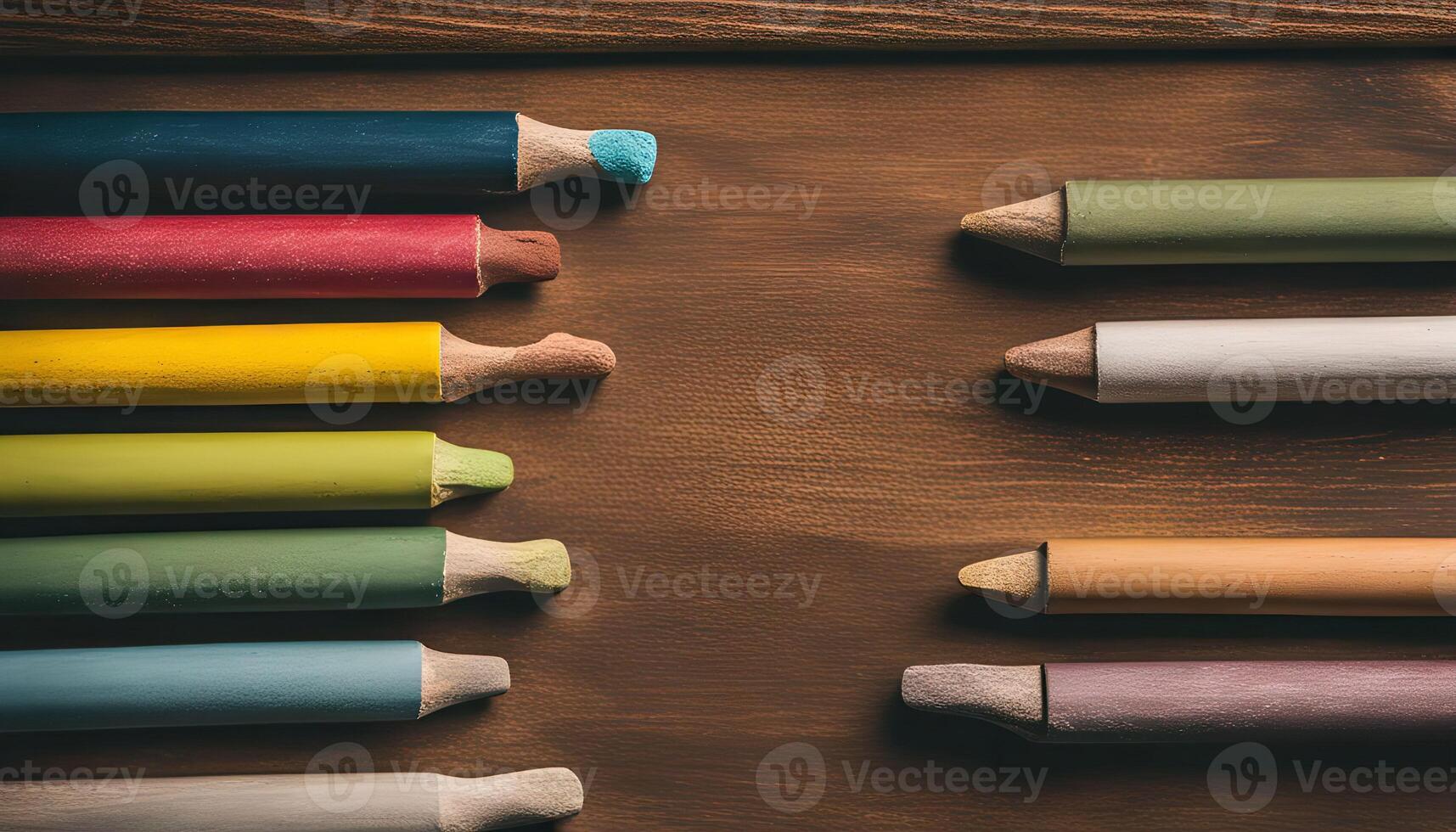 Colorful Pencils on Wooden Surface photo