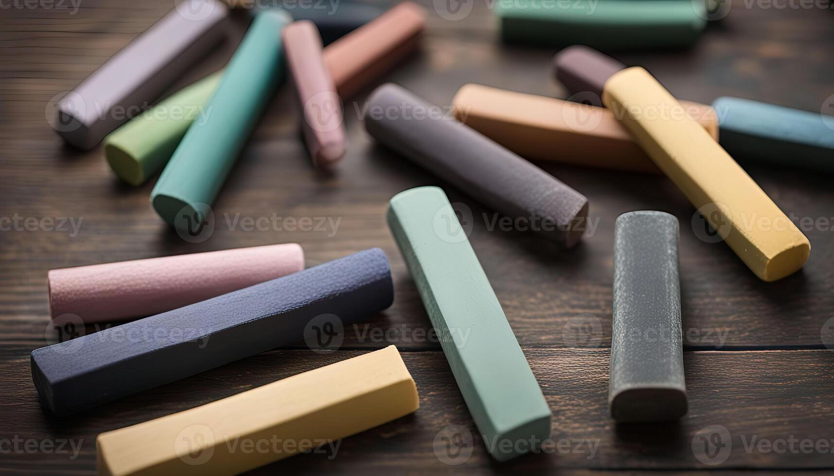 Colorful Chalk Sticks on Wooden Surface photo
