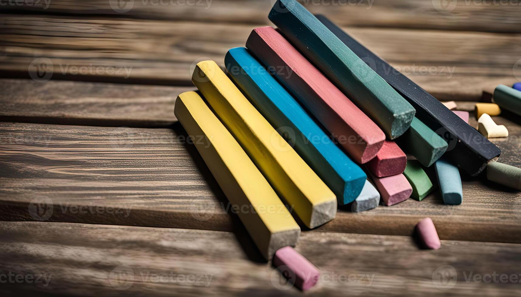 Colorful Chalk Sticks on Wooden Surface photo
