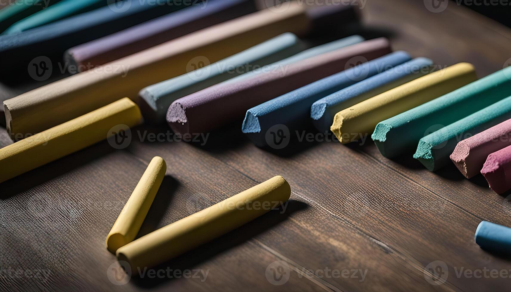 Colorful Chalk Sticks on a Wooden Surface photo