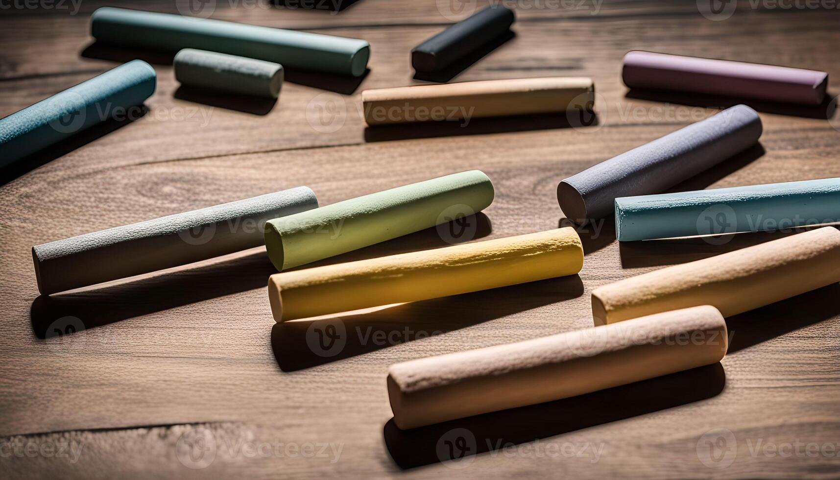 Colorful Chalk Sticks on Wooden Background photo