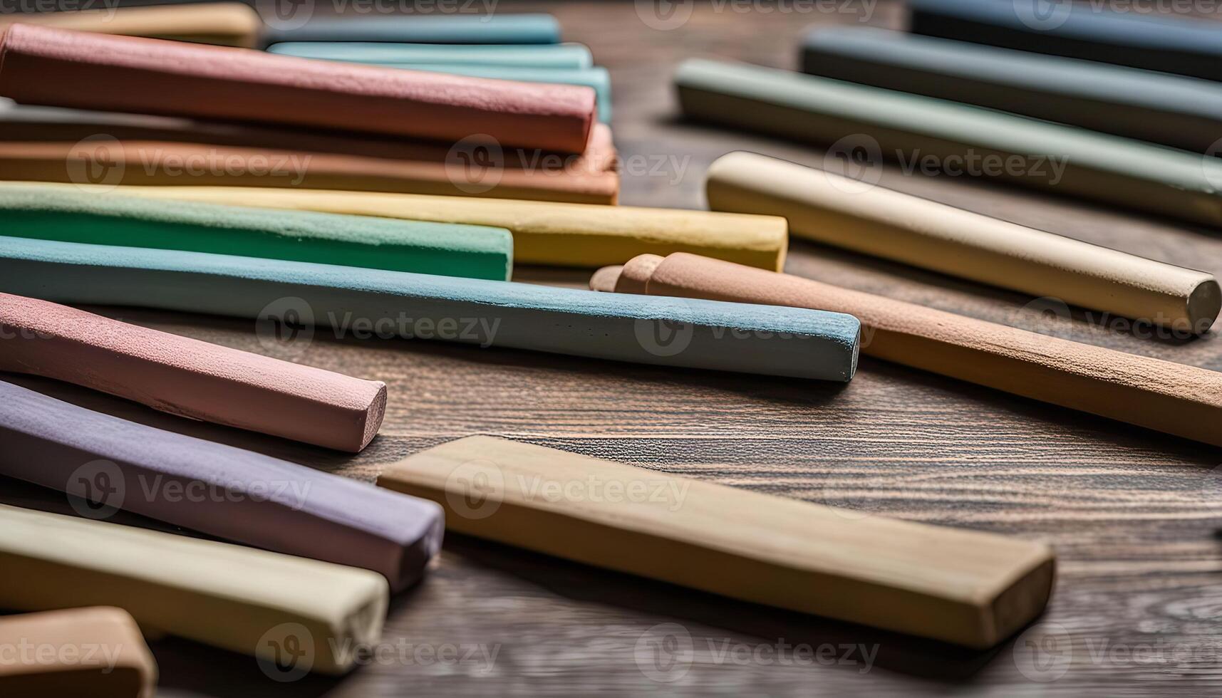 Colorful Chalk Sticks on Wooden Table photo