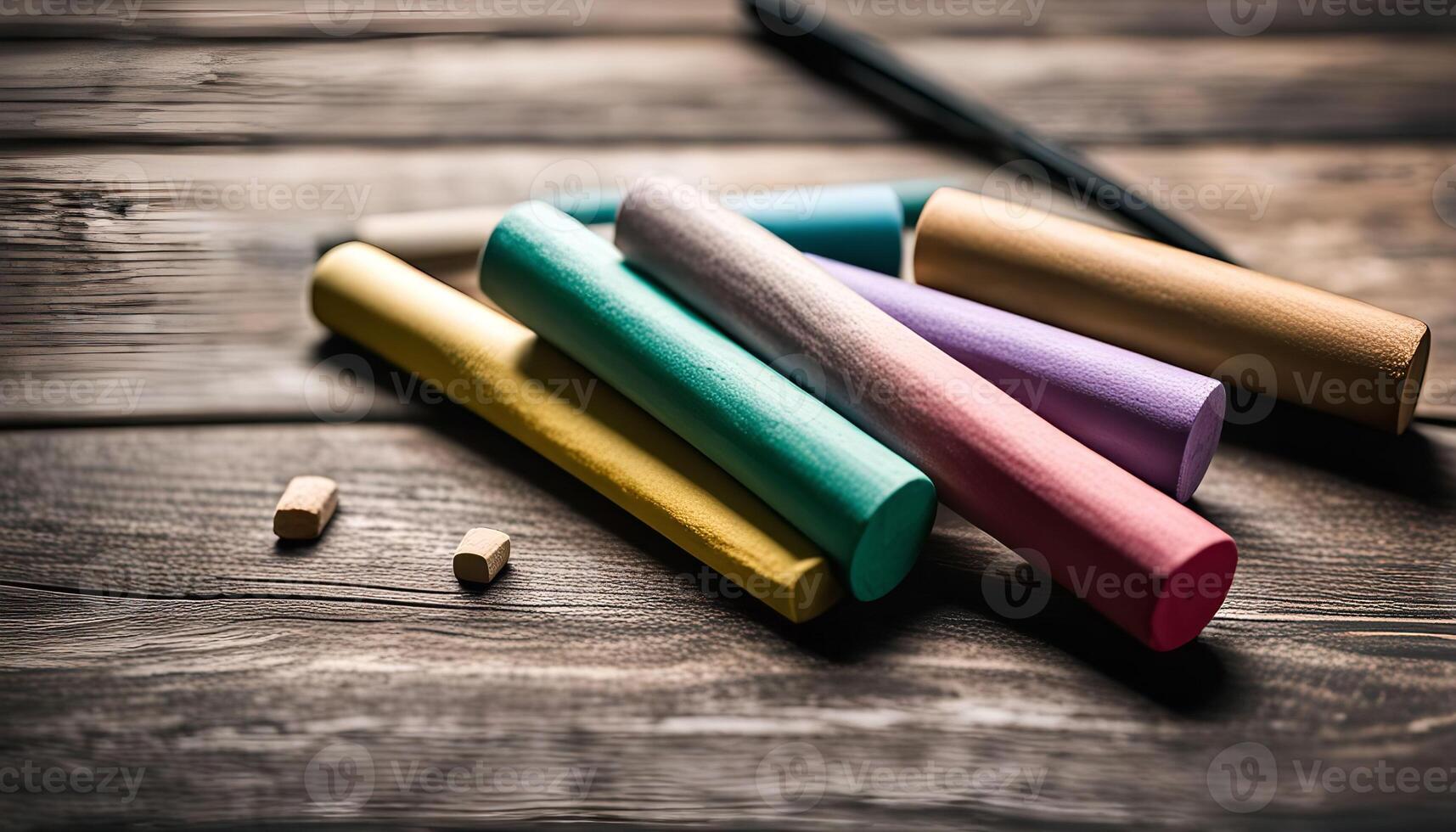 Colorful Chalk Sticks on Wooden Table photo