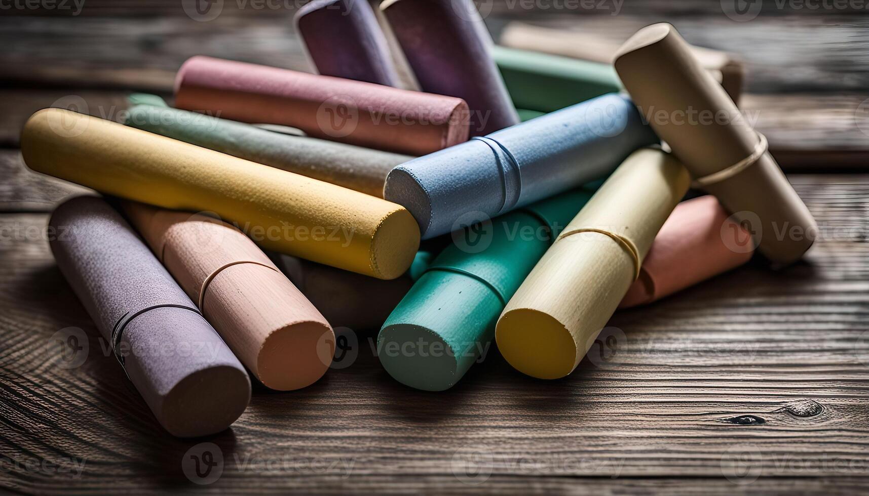 Colorful Chalk Sticks on Wooden Surface photo