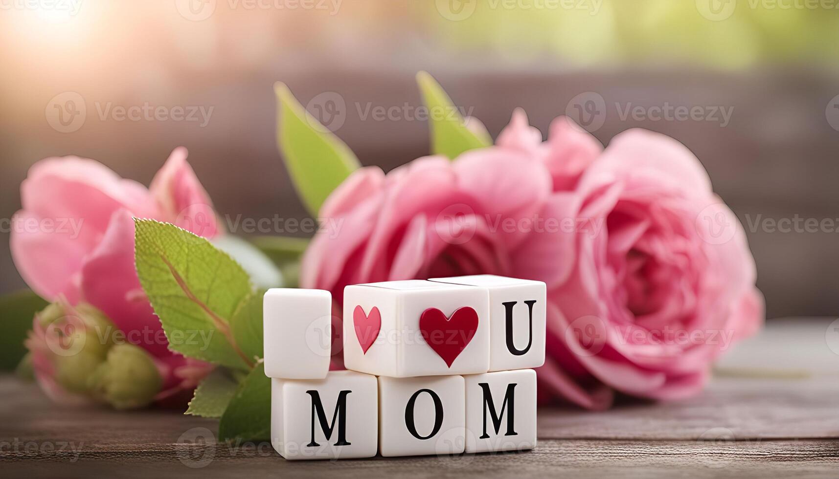I Love You Mom Message with Pink Roses photo