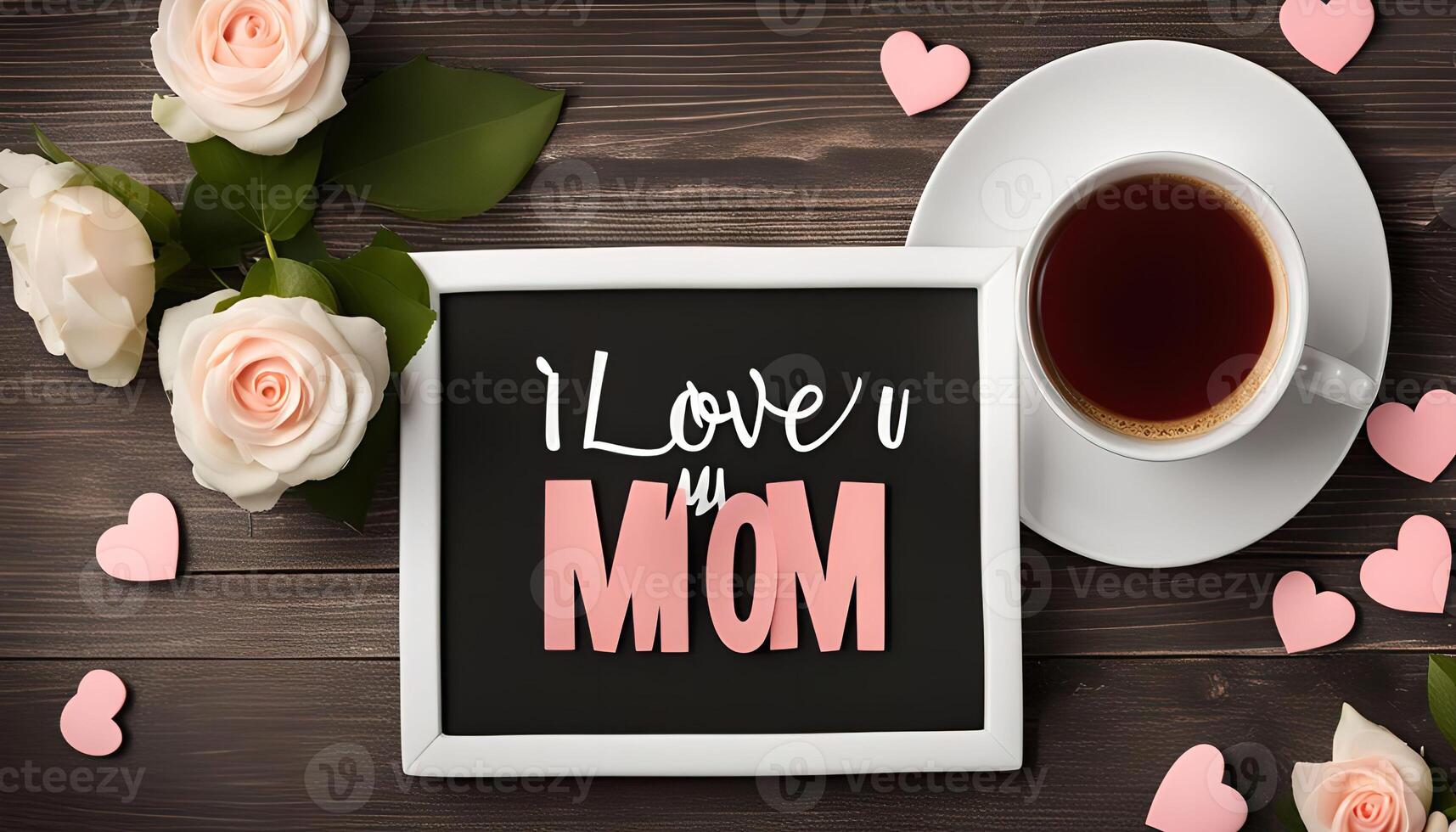 Mother s Day Greeting with Flowers and Coffee photo