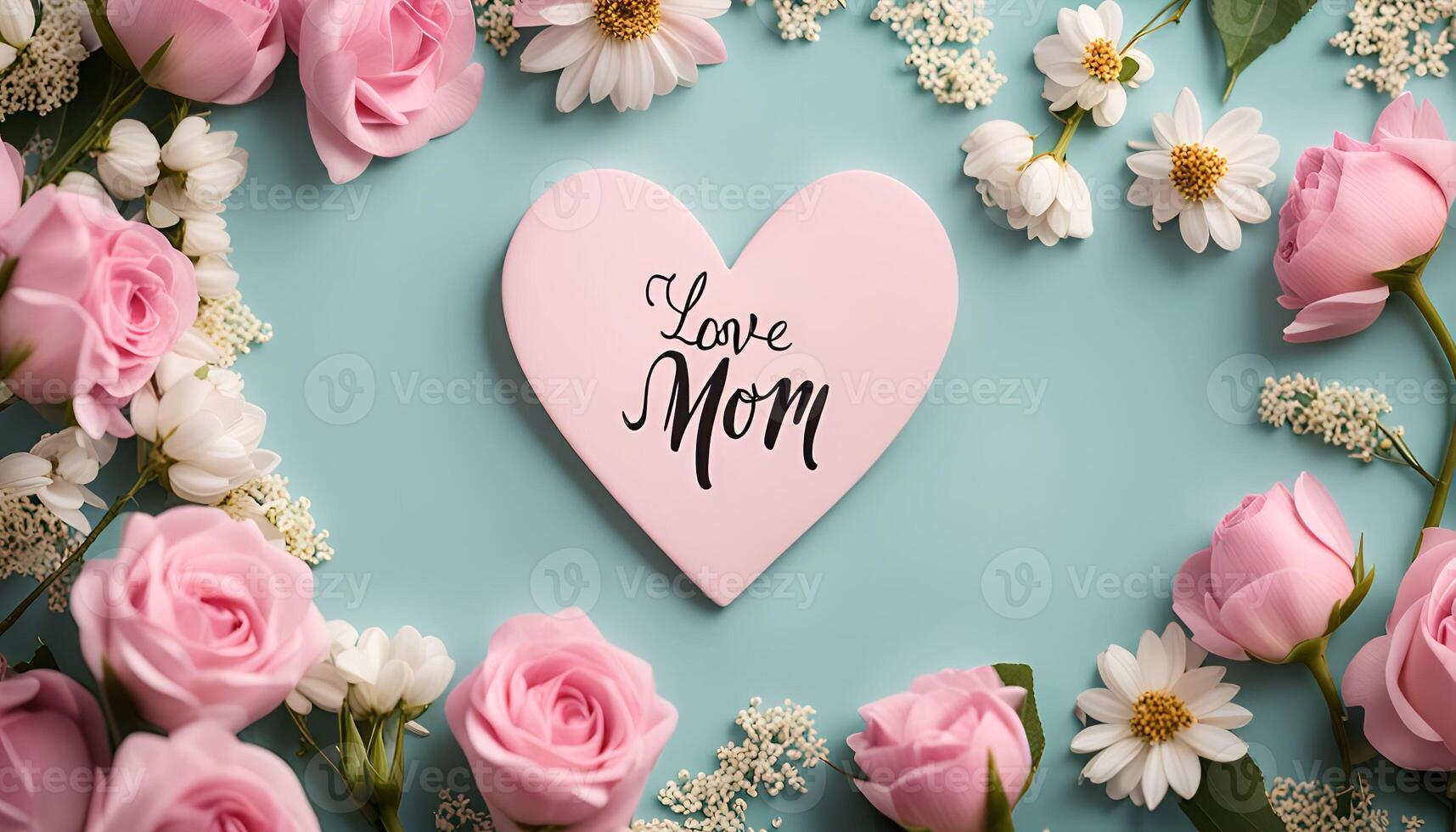 Love Mom - A Heartfelt Bouquet of Pink Roses and Daisies photo