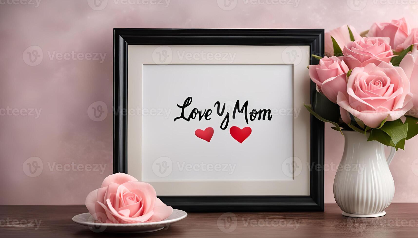 Love You Mom Message with Pink Roses photo