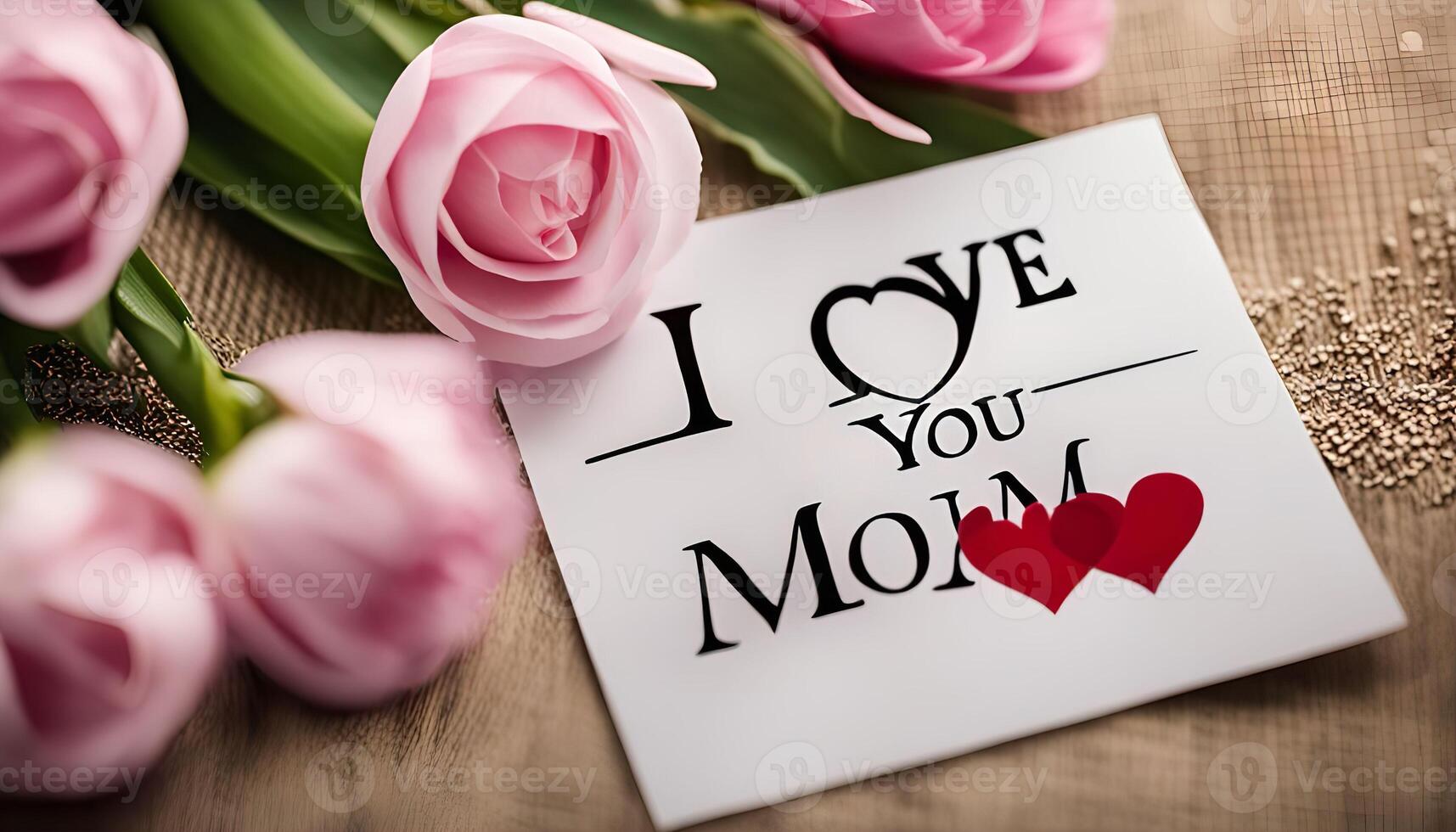 Pink Tulips and I Love You Mom Card photo