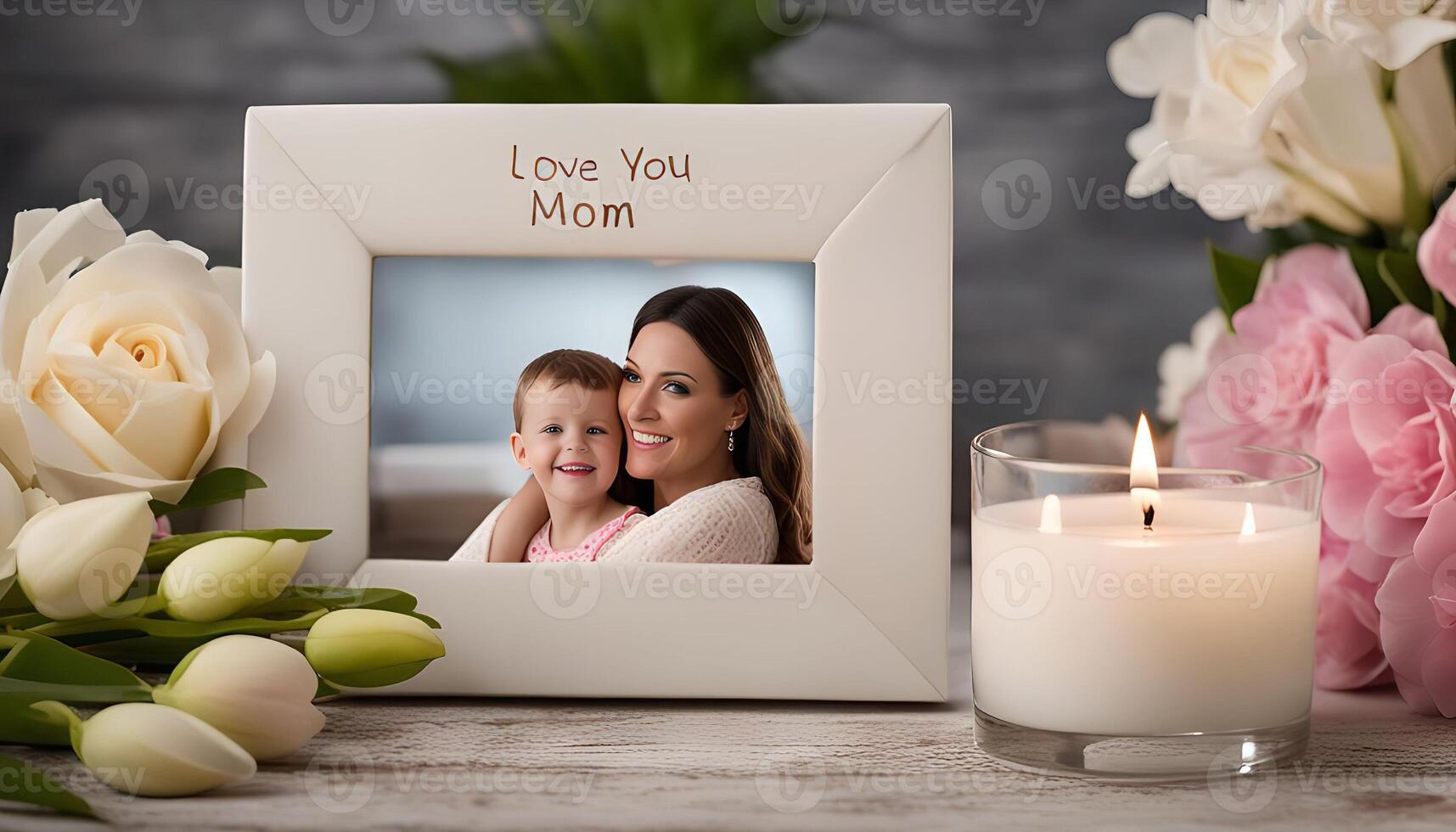 Remembering a Loving Mother with Flowers and a Candle photo
