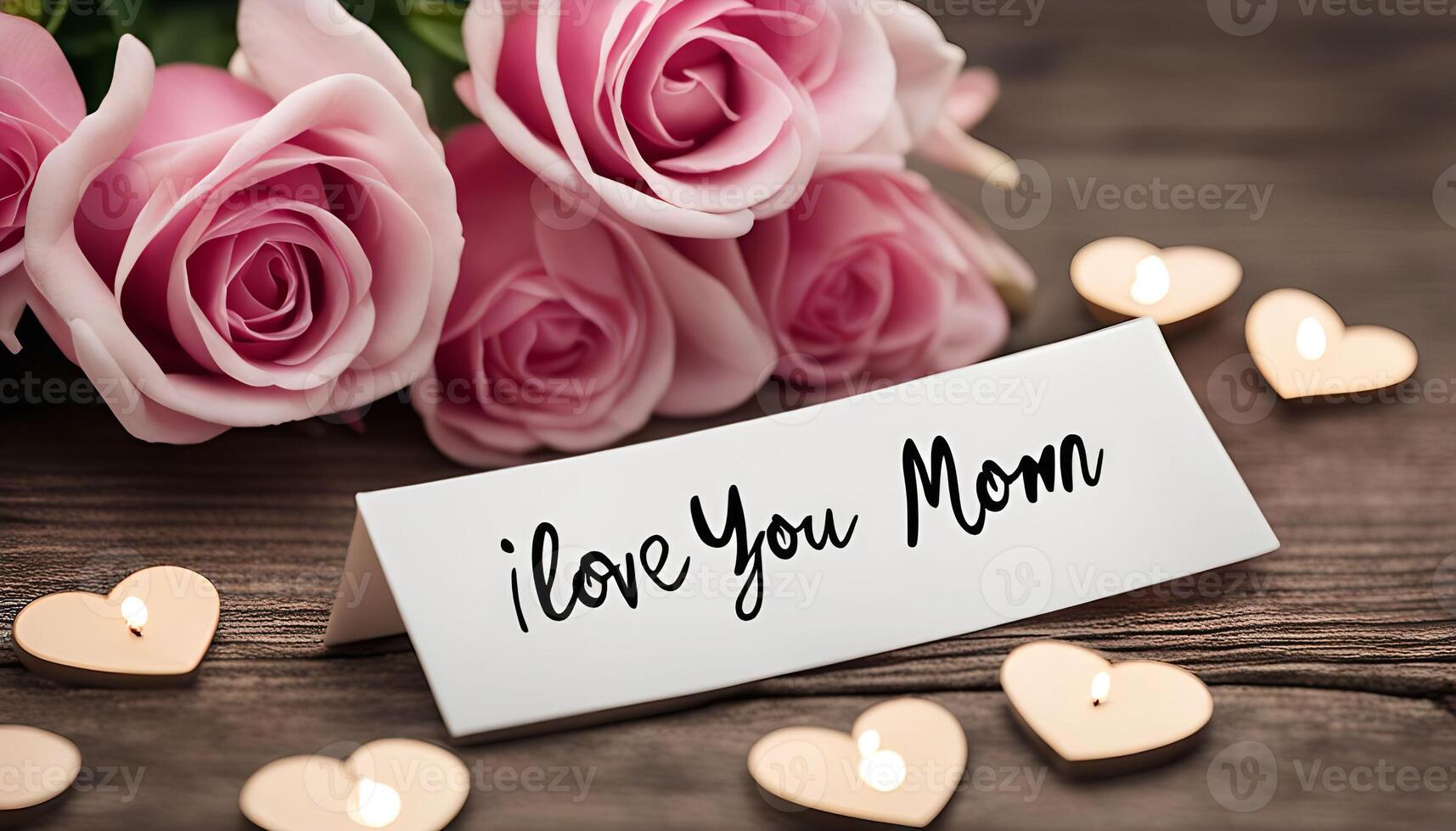 Roses and Heart-Shaped Candles with a Message for Mom photo