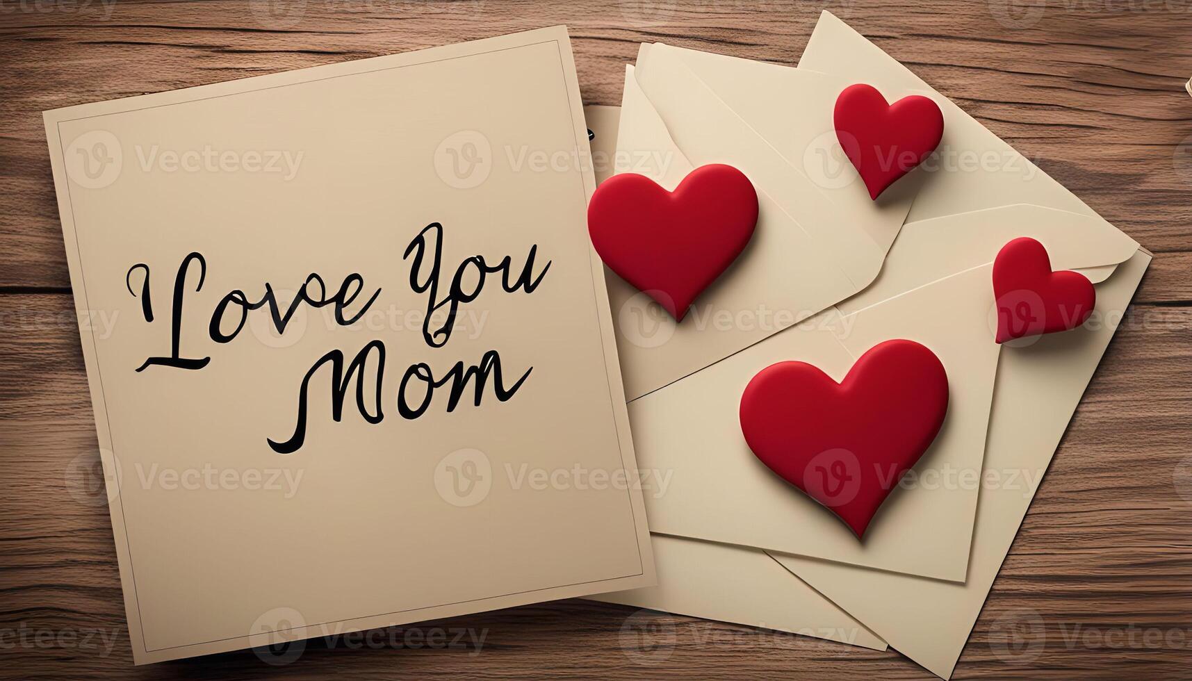 Love You Mom Card With Hearts photo