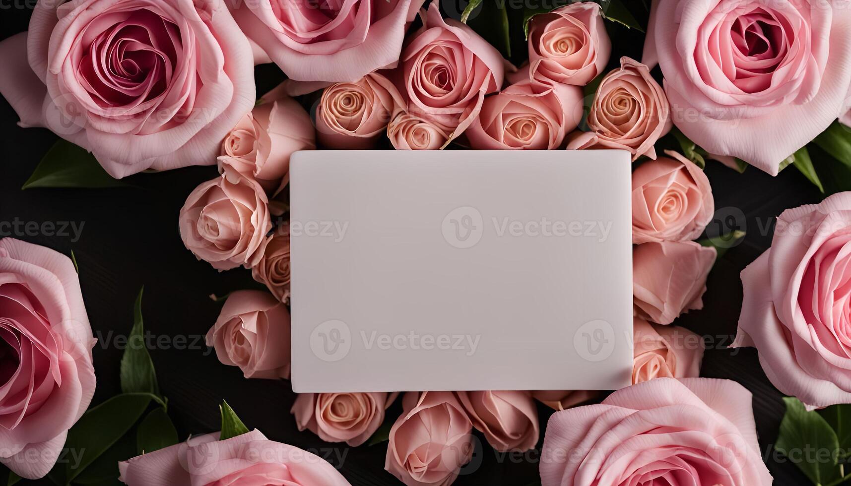 Blank Card Surrounded by Pink Roses photo